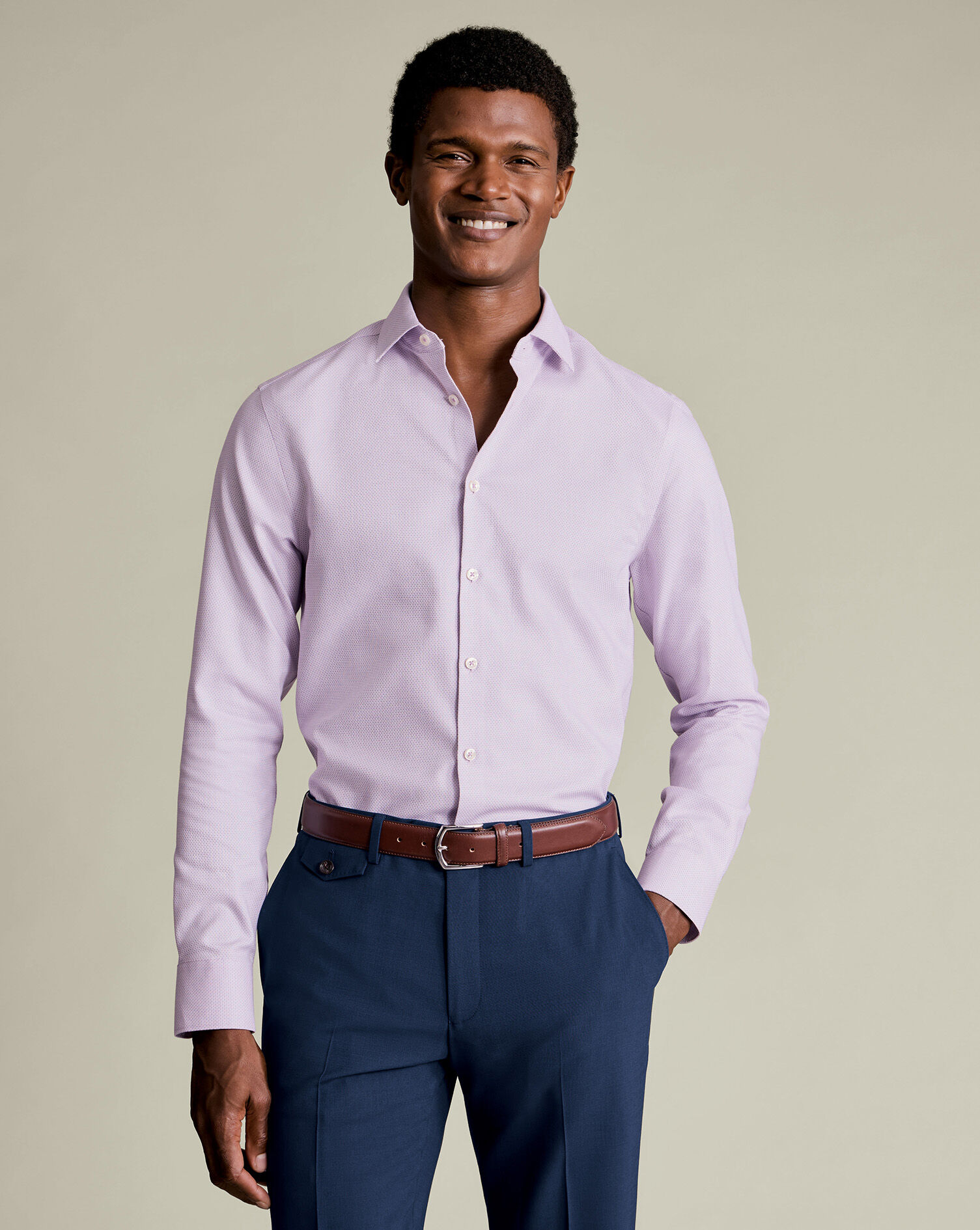 Non-Iron Stretch Texture Shirt - Lilac