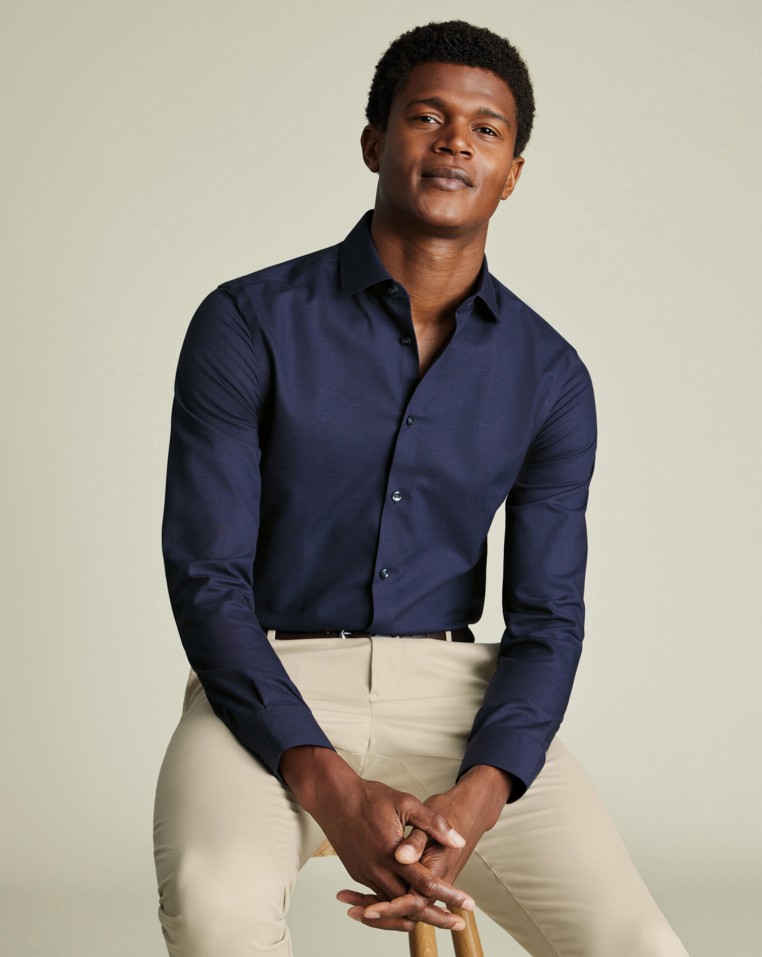Non-Iron Cotton Linen Shirt - Ink Blue