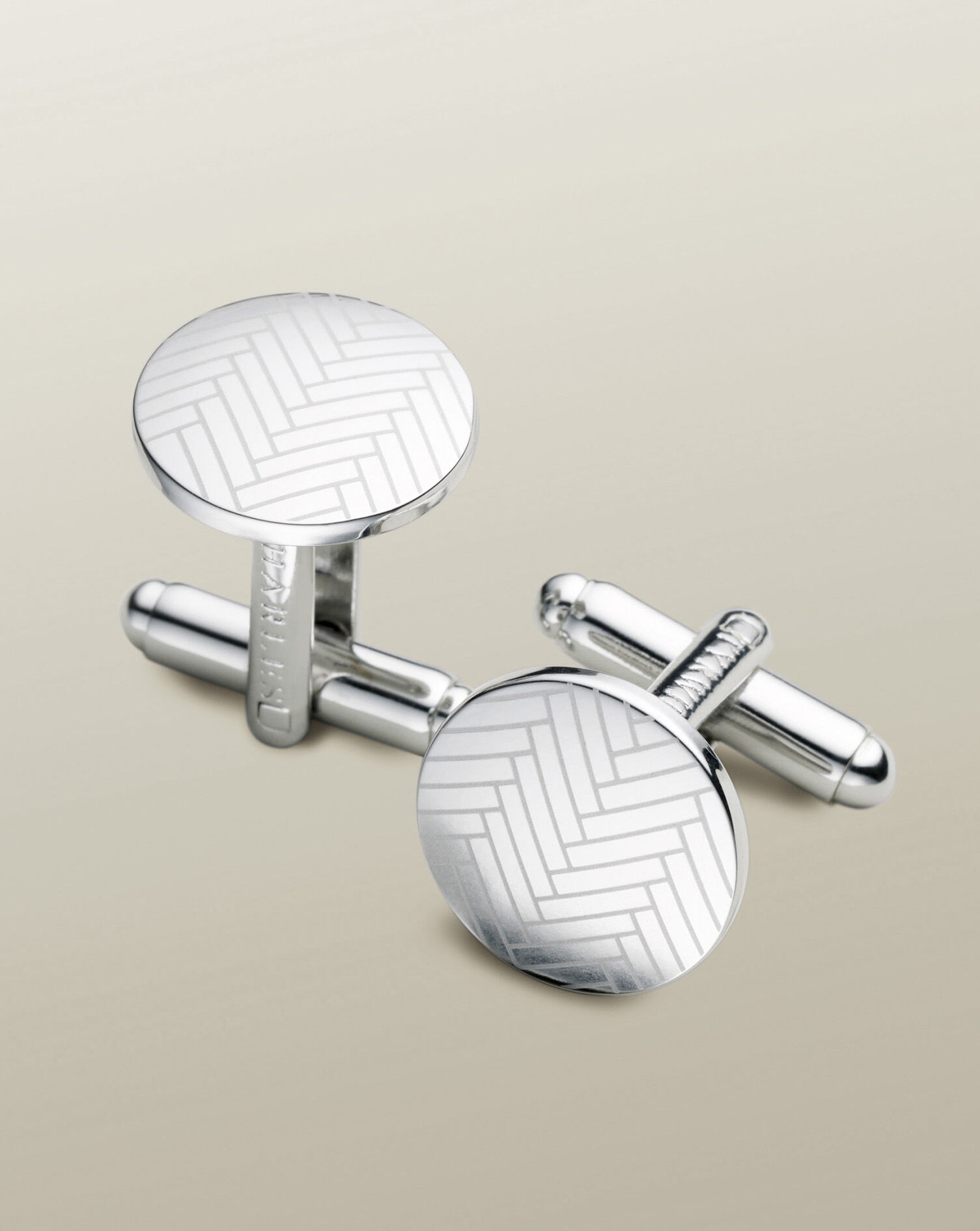 Round Herringbone Cufflinks - Silver