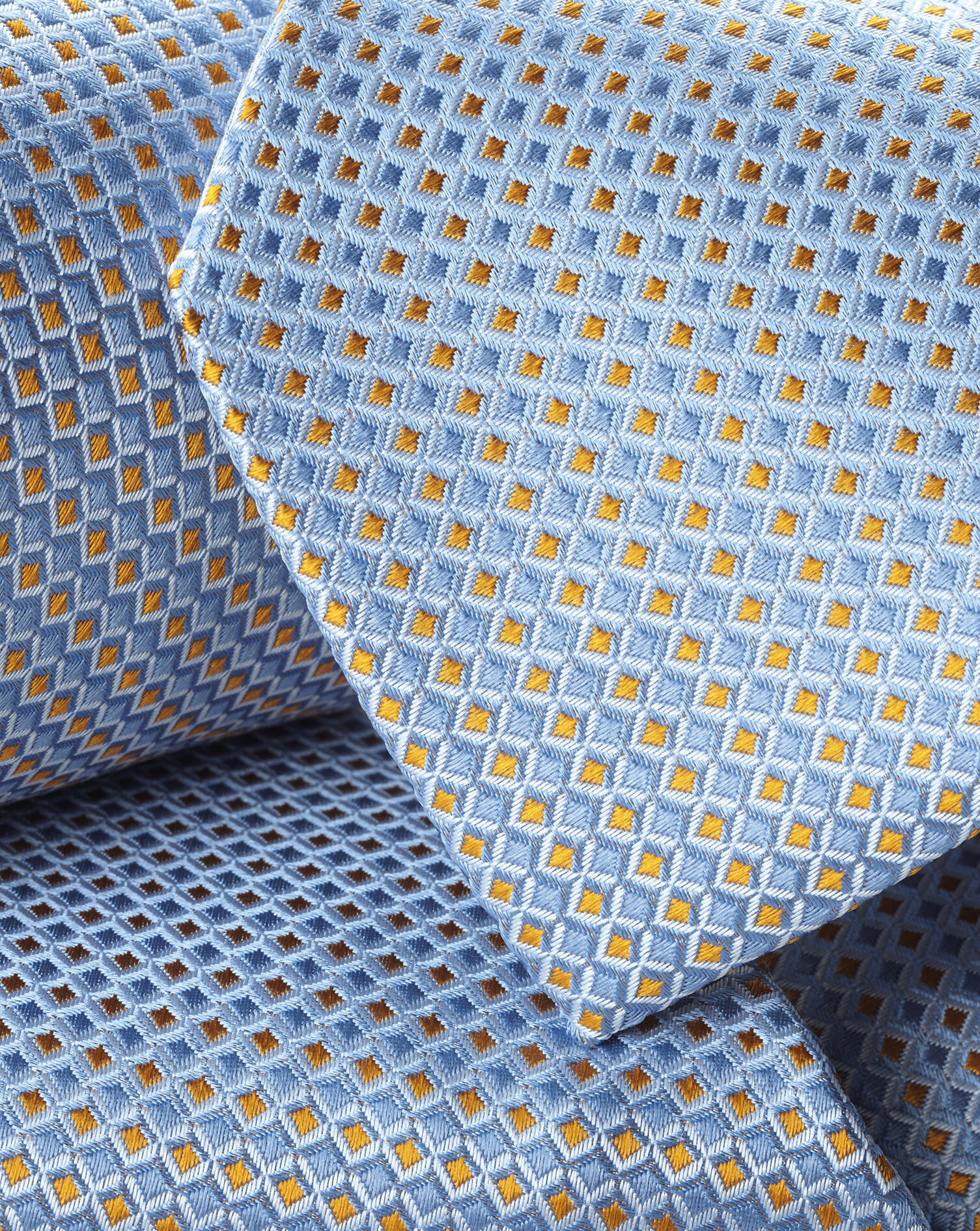 Silk Semi-Plain Patterned Tie - Sky Blue & Yellow
