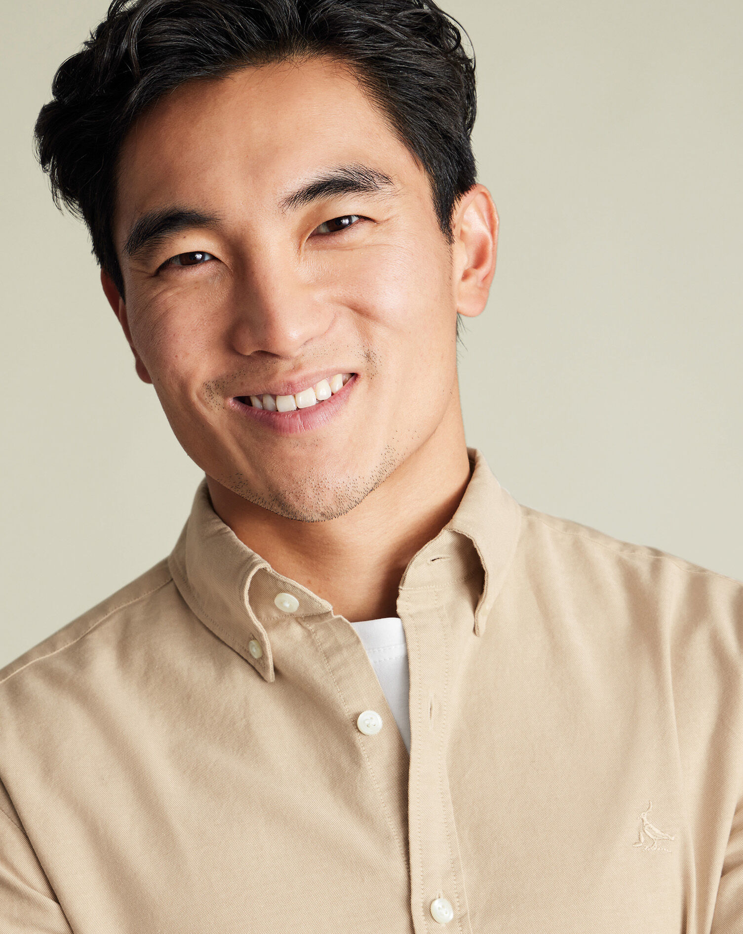 Stretch Washed Oxford Shirt - Stone