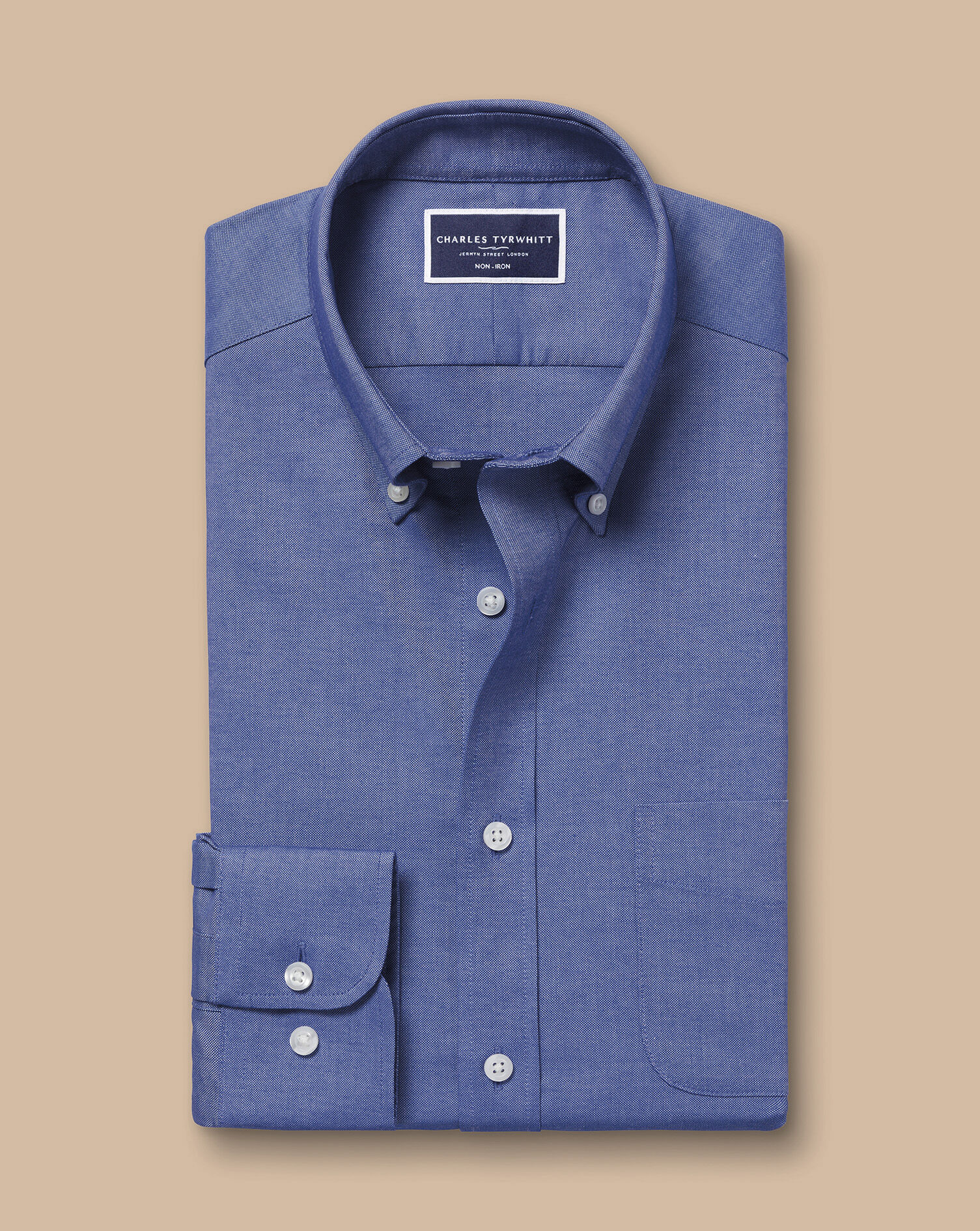 Button-Down Collar Non-Iron Stretch Oxford Shirt - Cobalt Blue