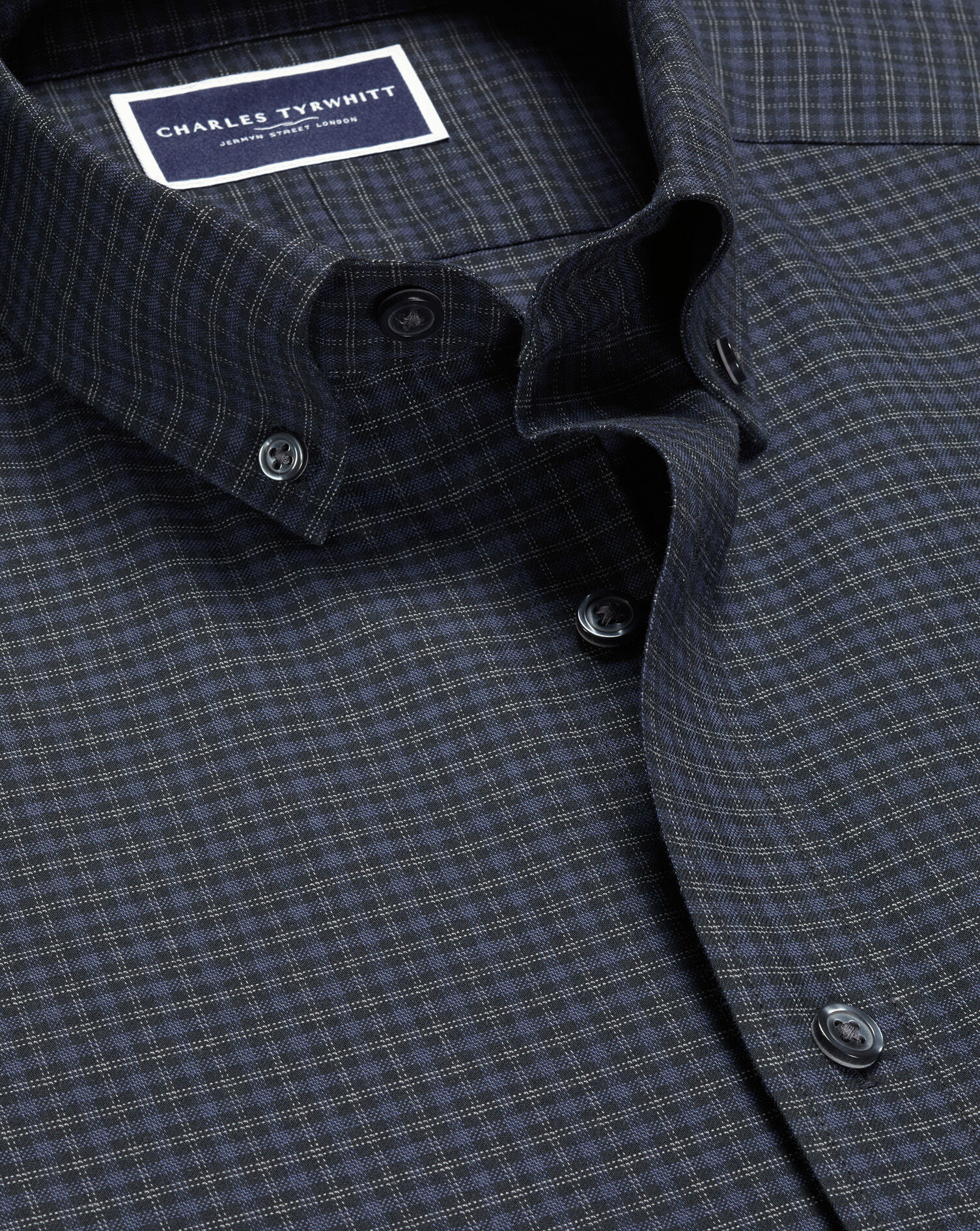 Brushed Cotton Twill Check Shirt - Dark Gray