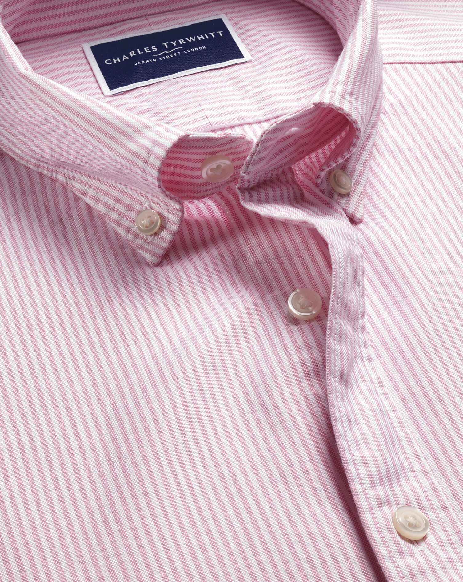 Stretch Washed Oxford Stripe Shirt - Pink