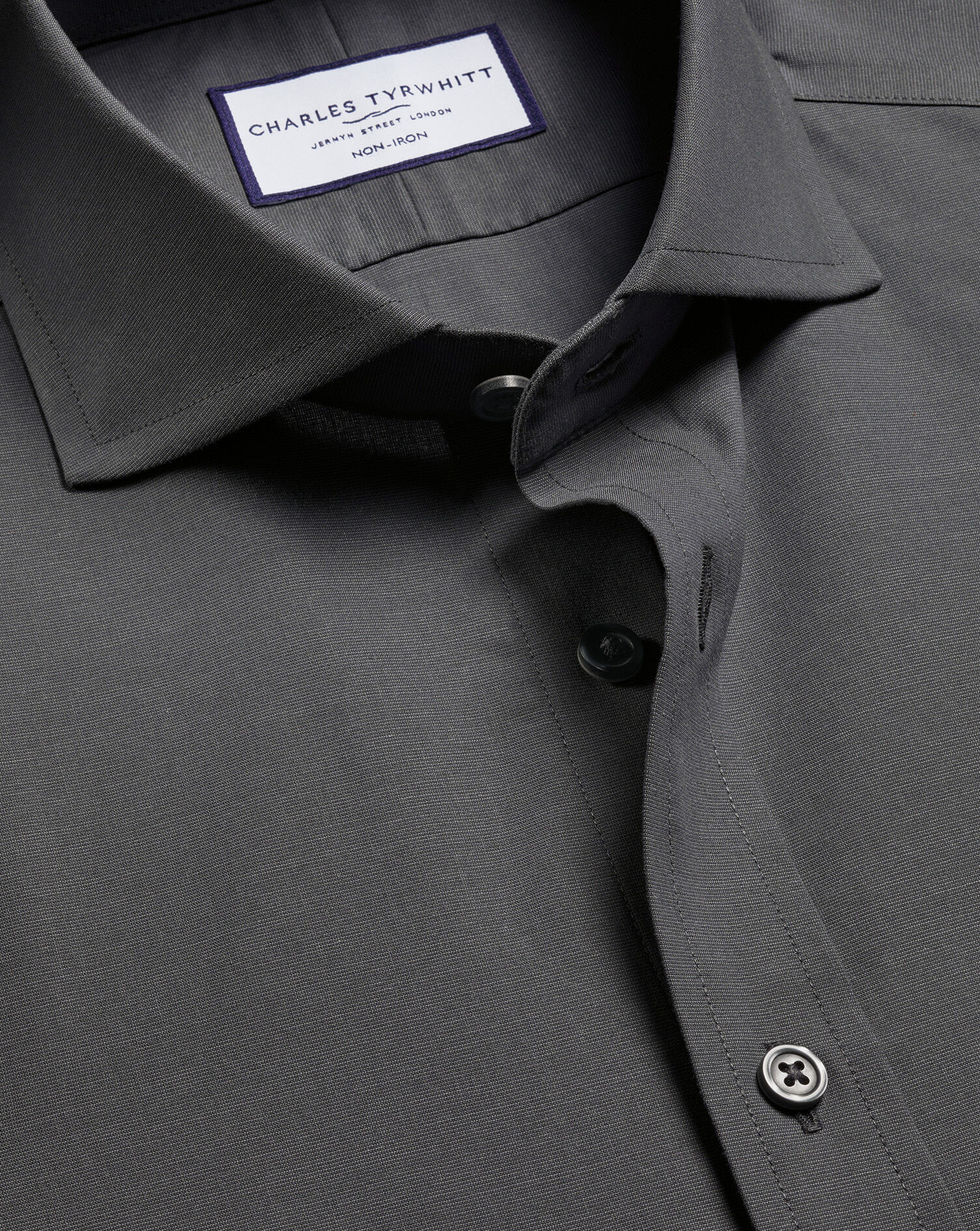 Non-Iron Stretch Poplin Shirt - Charcoal