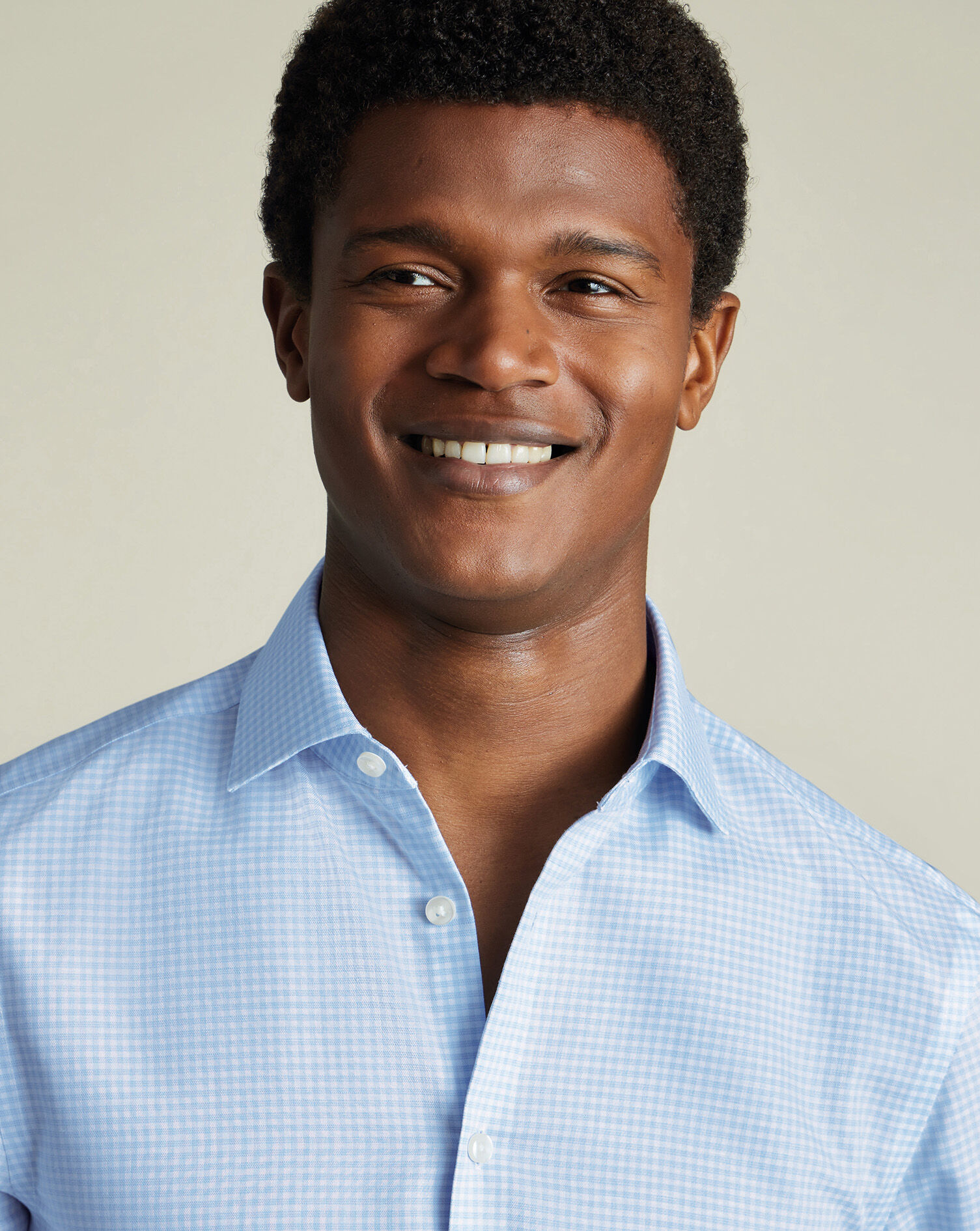 Non-Iron Cotton Linen Check Shirt - Sky Blue