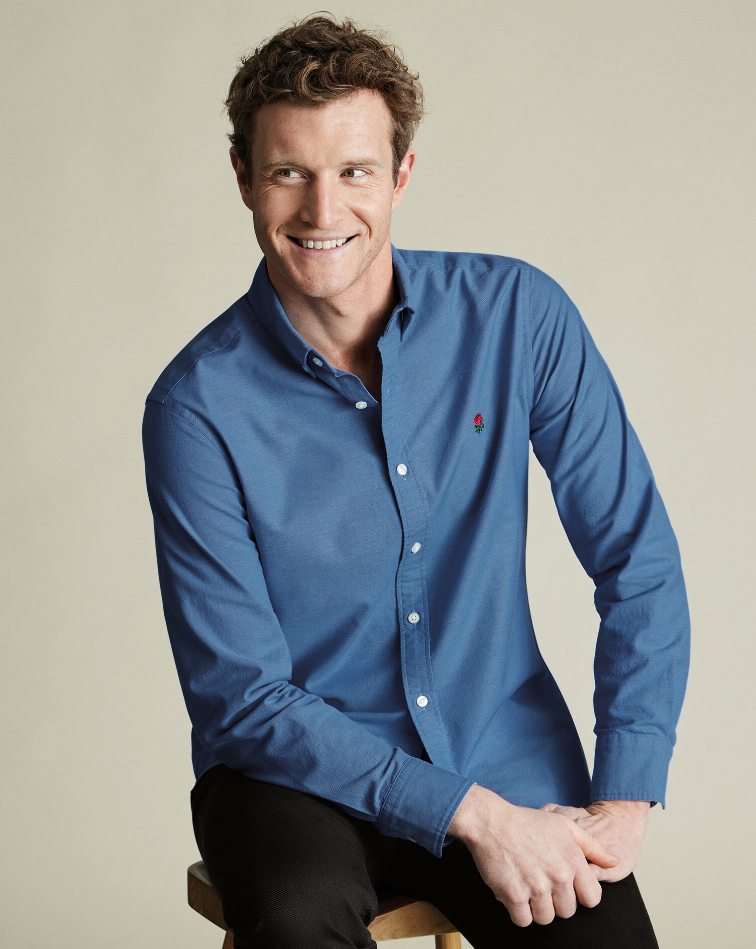 England Rugby Button-Down Washed Oxford Shirt - Cornflower Blue