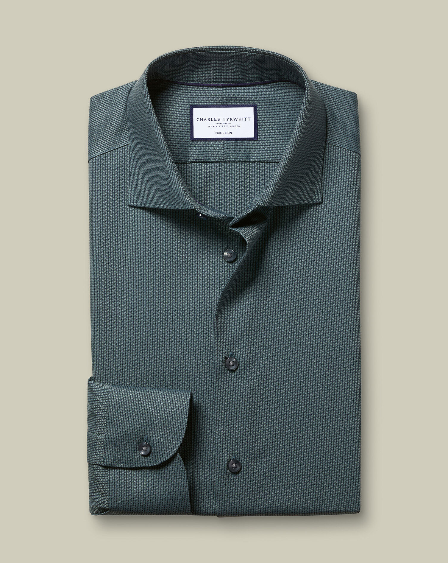 Non-Iron Stretch Chevron Texture Shirt - Teal