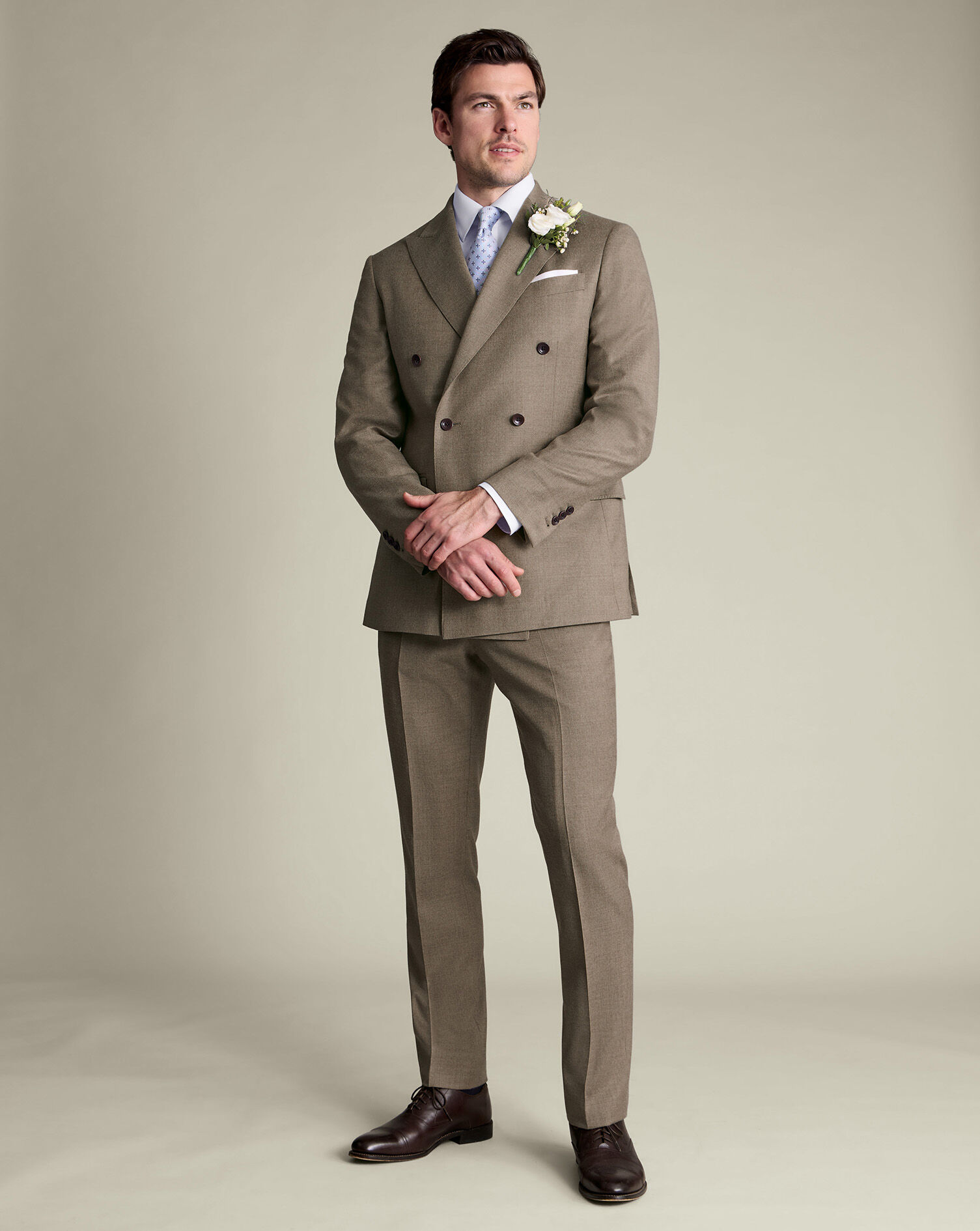 Double Breasted Italian Flannel Suit - Taupe