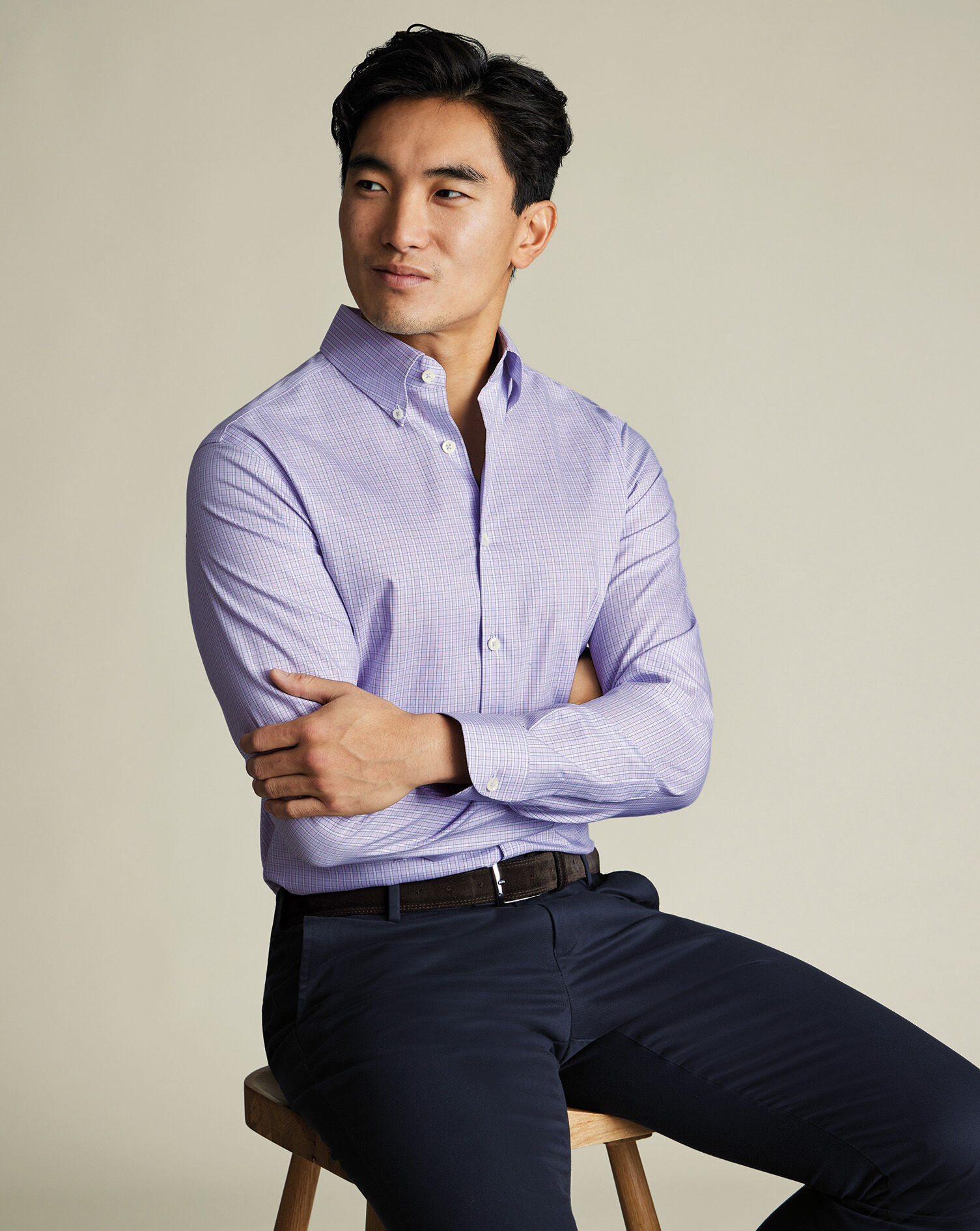 Button-Down Non-Iron Oxford Check Shirt - Lilac