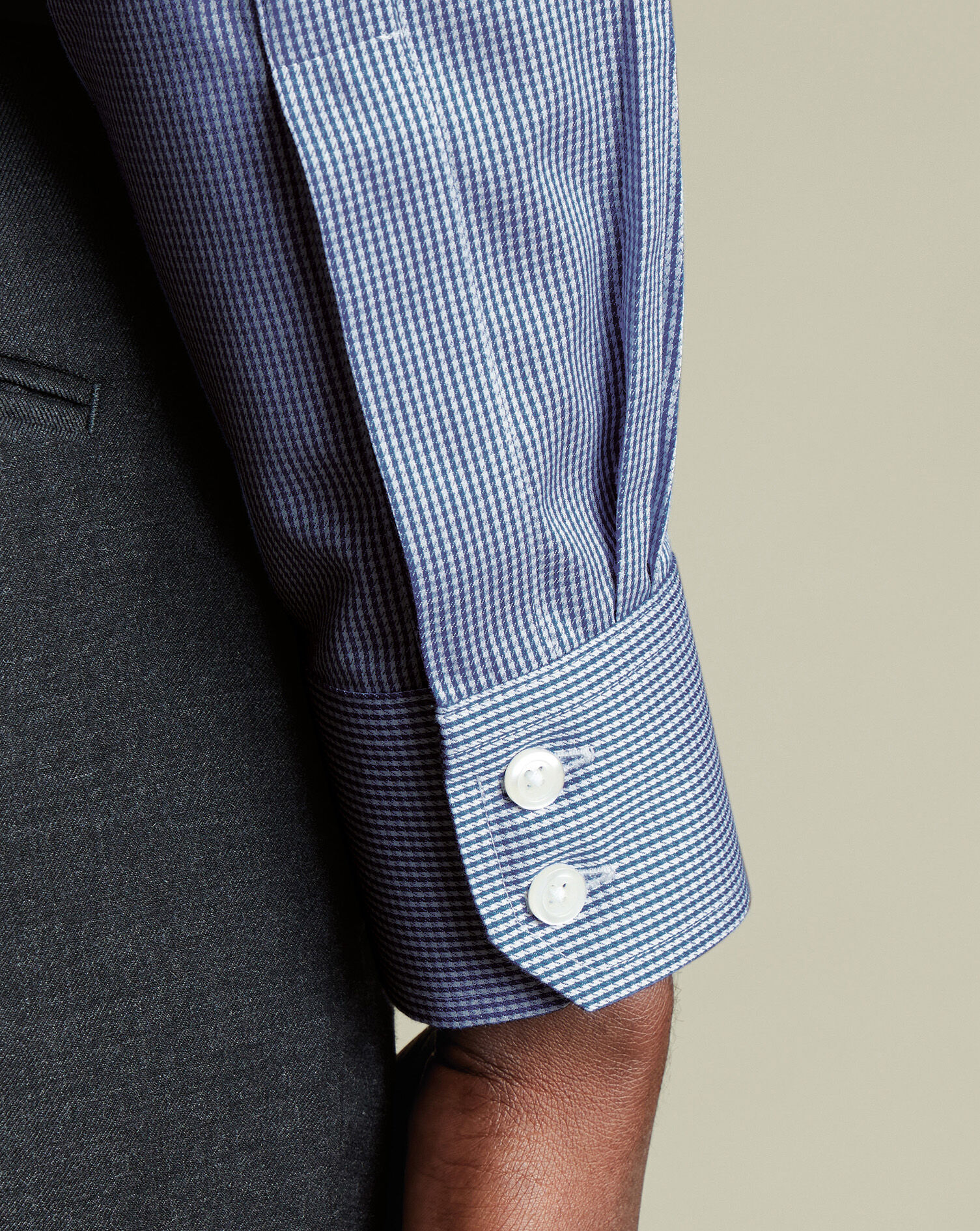 Spread Collar Non-Iron Puppytooth Shirt - Royal Blue
