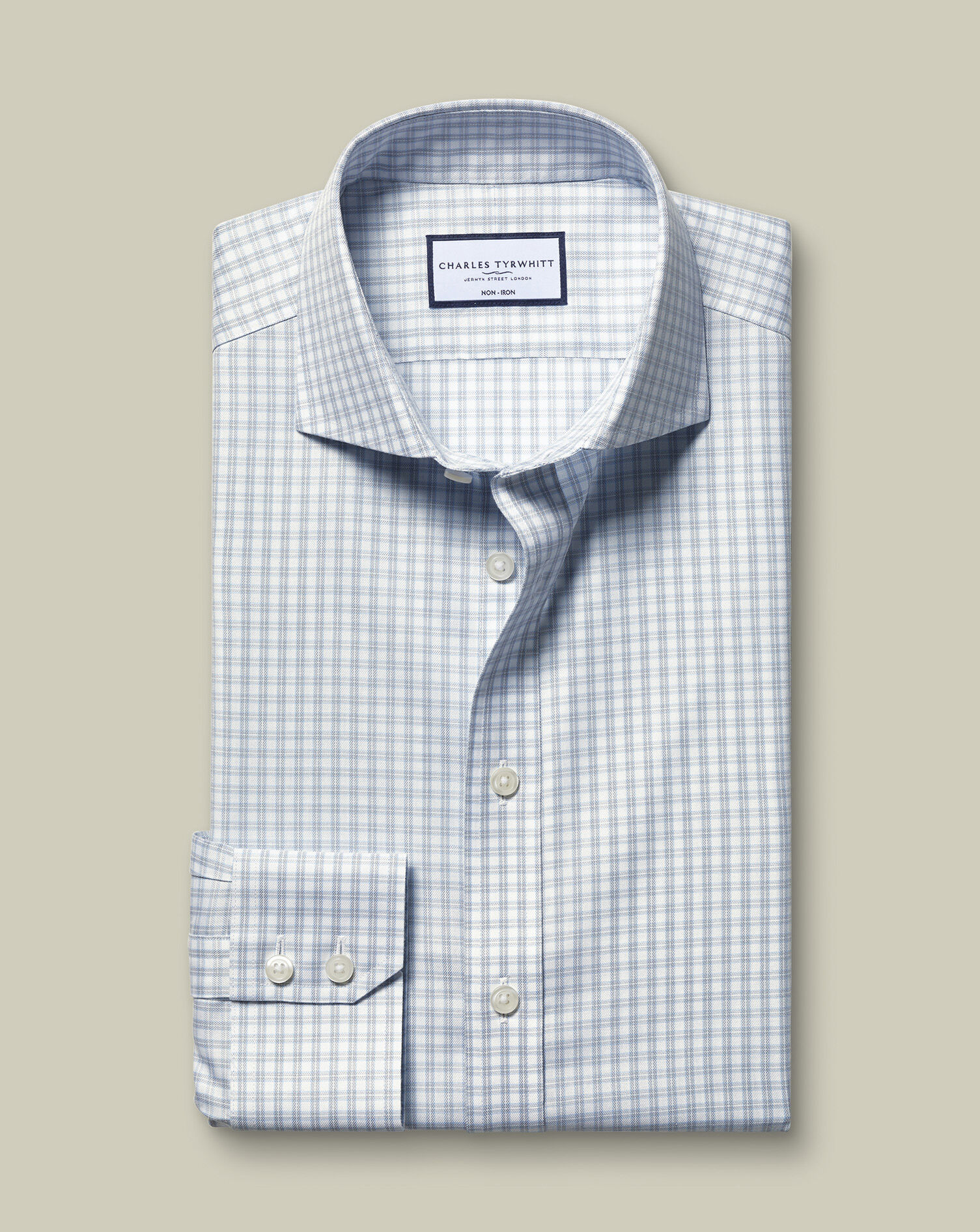 Non-Iron Twill Check Shirt - Silver Gray