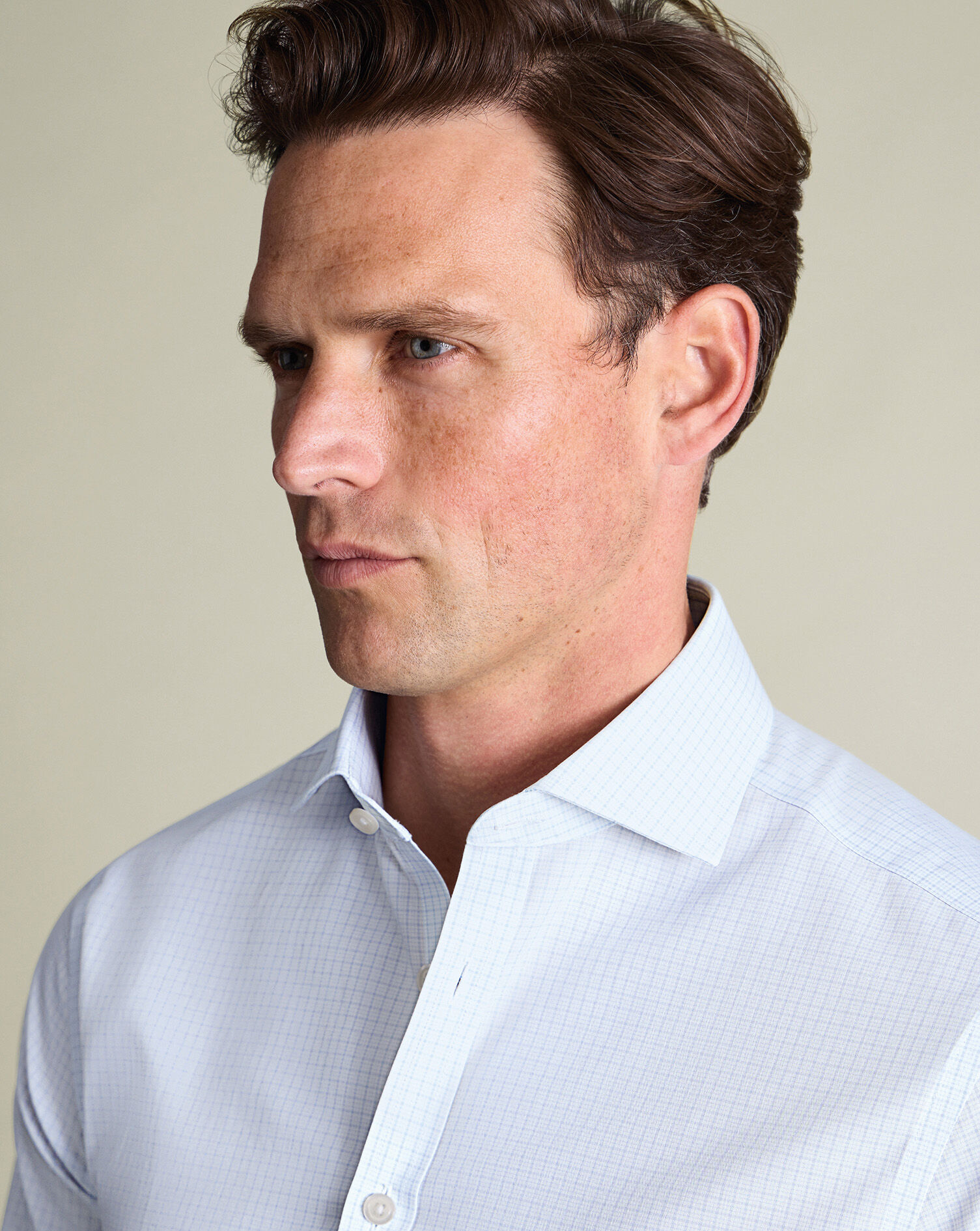 Non-Iron Poplin Check Shirt - Ice Blue