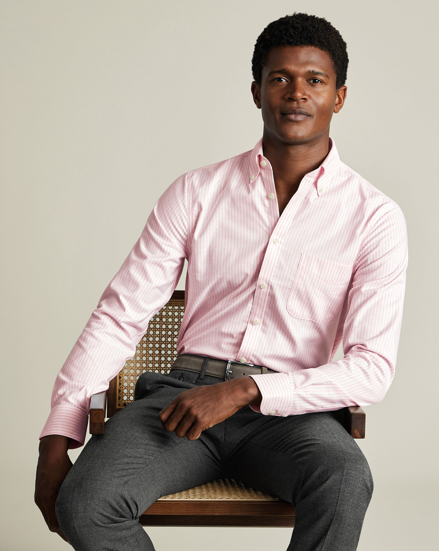 Non-Iron Stretch Oxford Stripe Shirt - Light Pink