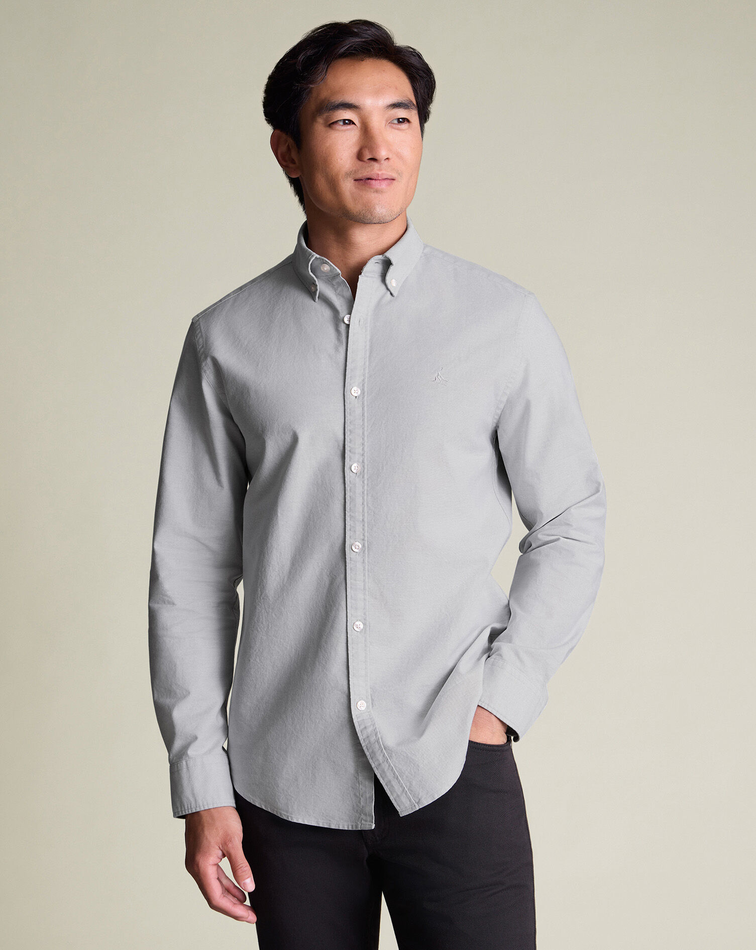 Stretch Washed Oxford Shirt - Silver