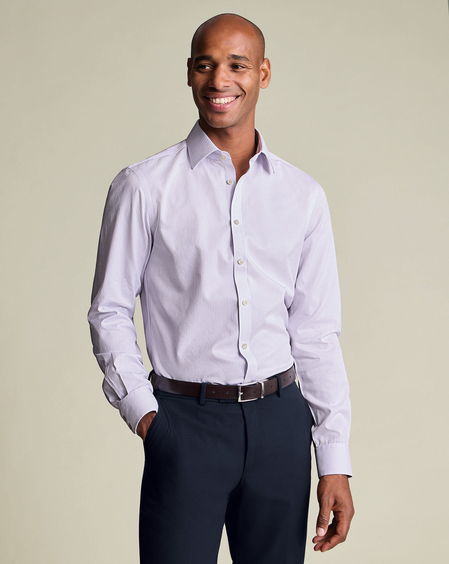 Non-Iron Twill Check Shirt - Lilac