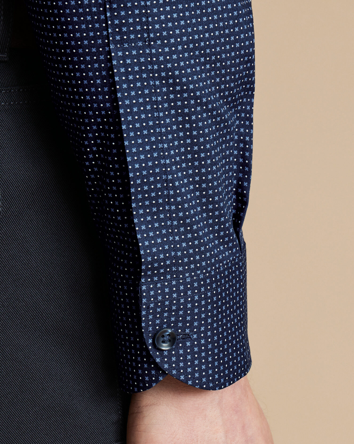 Semi-Spread Collar Non-Iron Stretch Print Petal Geo Shirt - French Blue