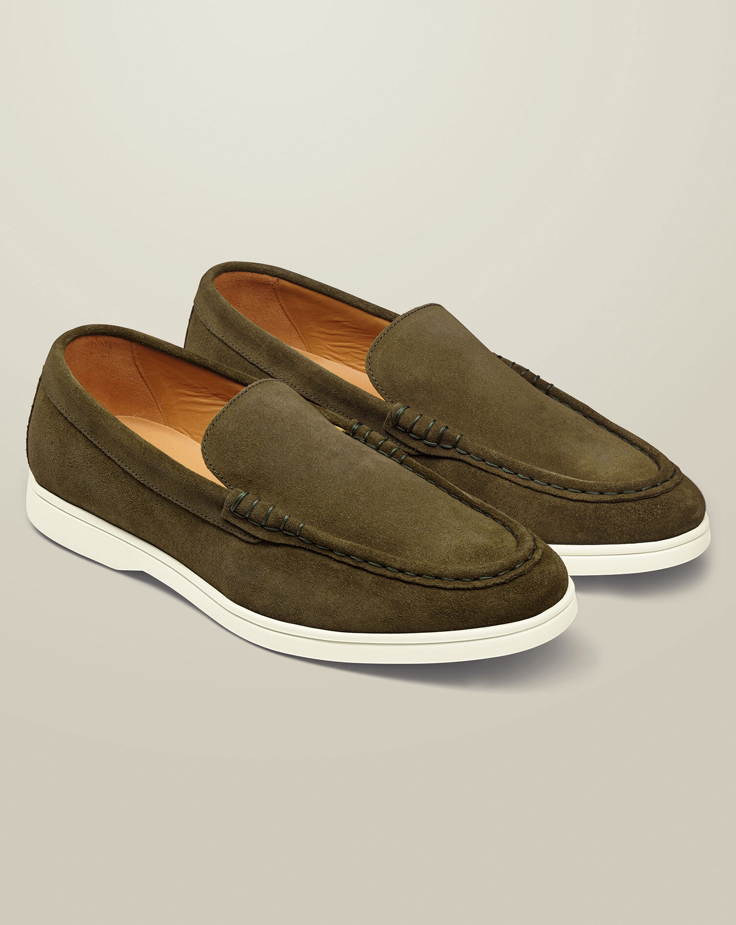 Suede Slip-On Loafers - Olive Green
