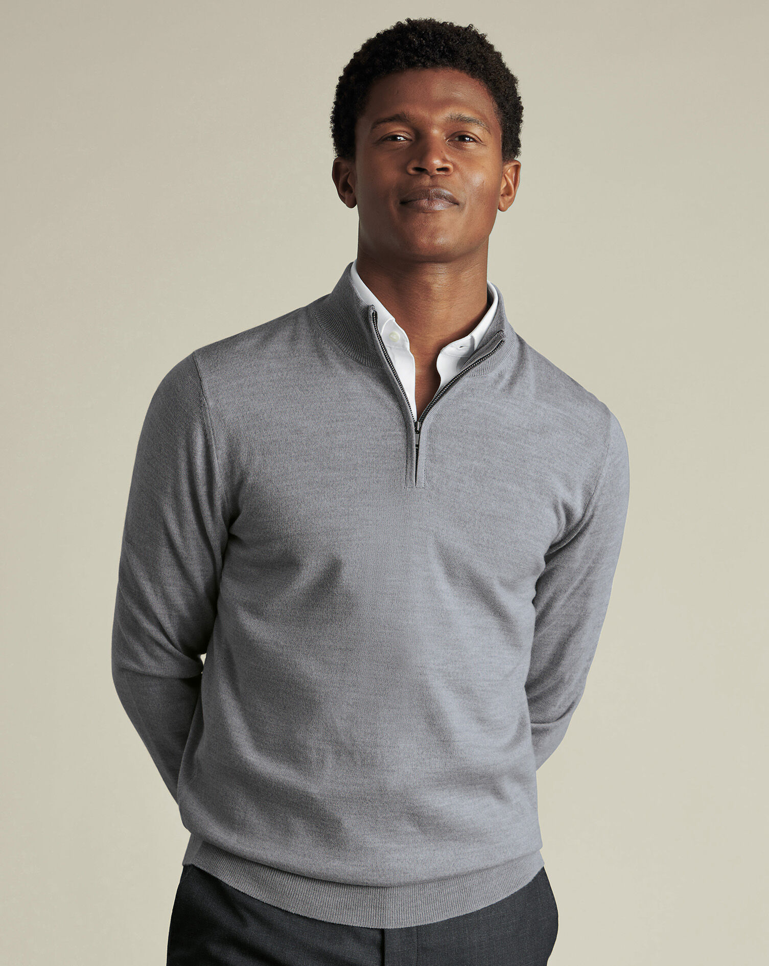 Merino Quarter Zip Sweater - Light Gray