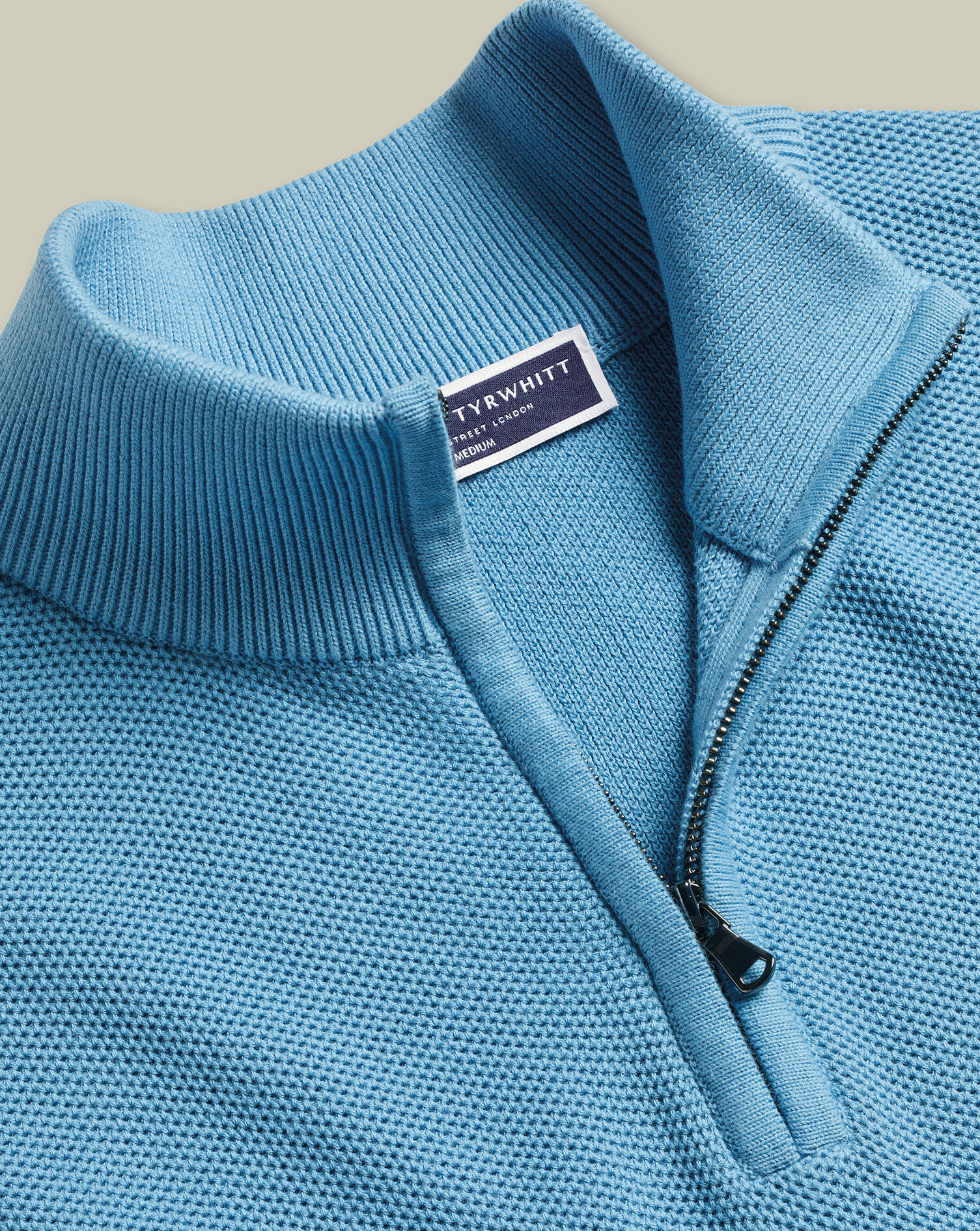 Honeycomb Cotton Quarter Zip Sweater - Ocean Blue