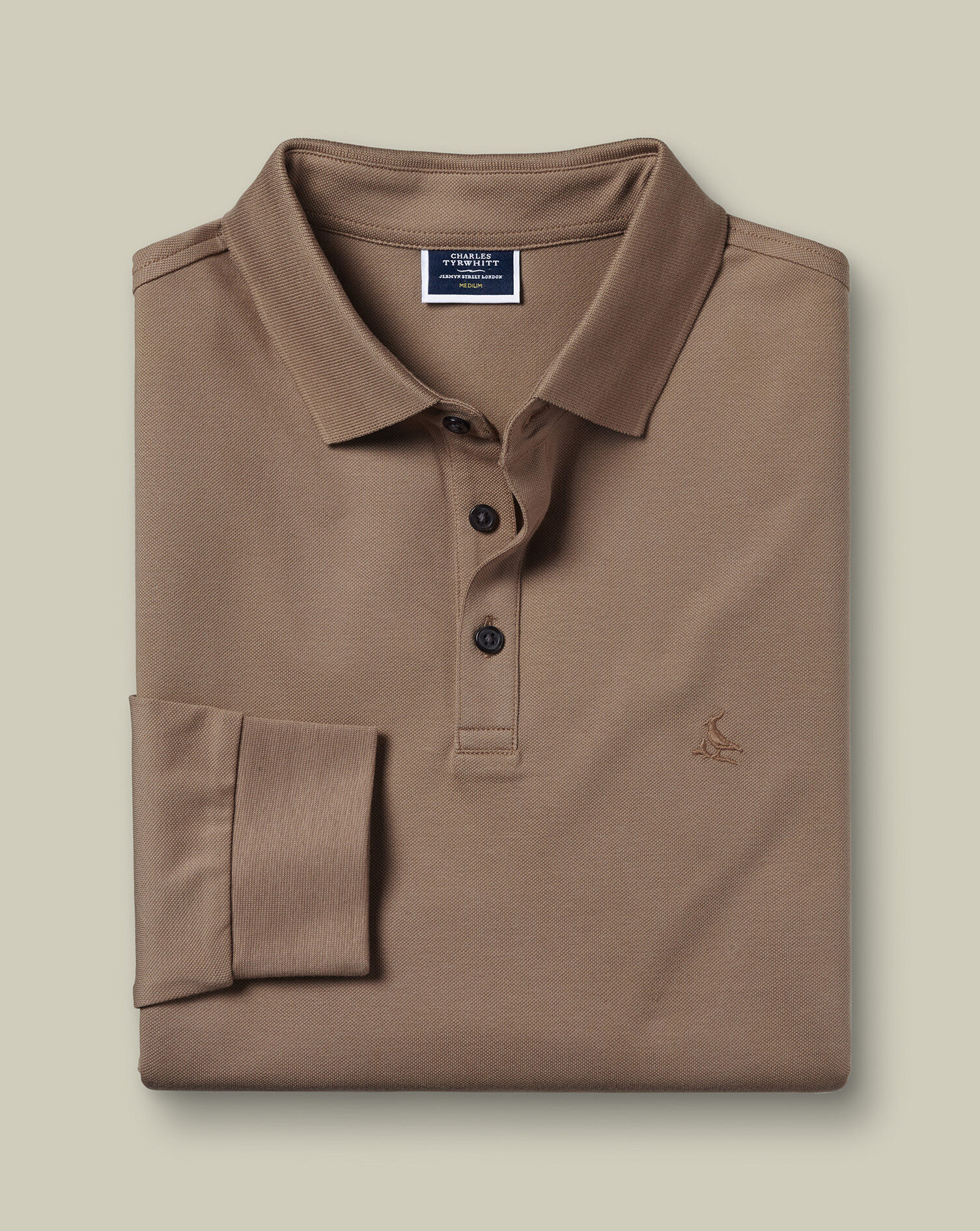 Camel Tyrwhitt Long Sleeve Pique Polo