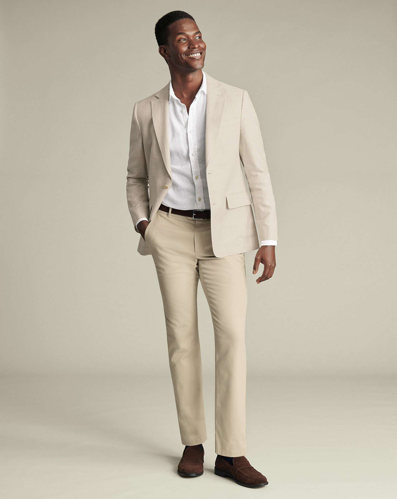 Linen Cotton Check Jacket - Stone