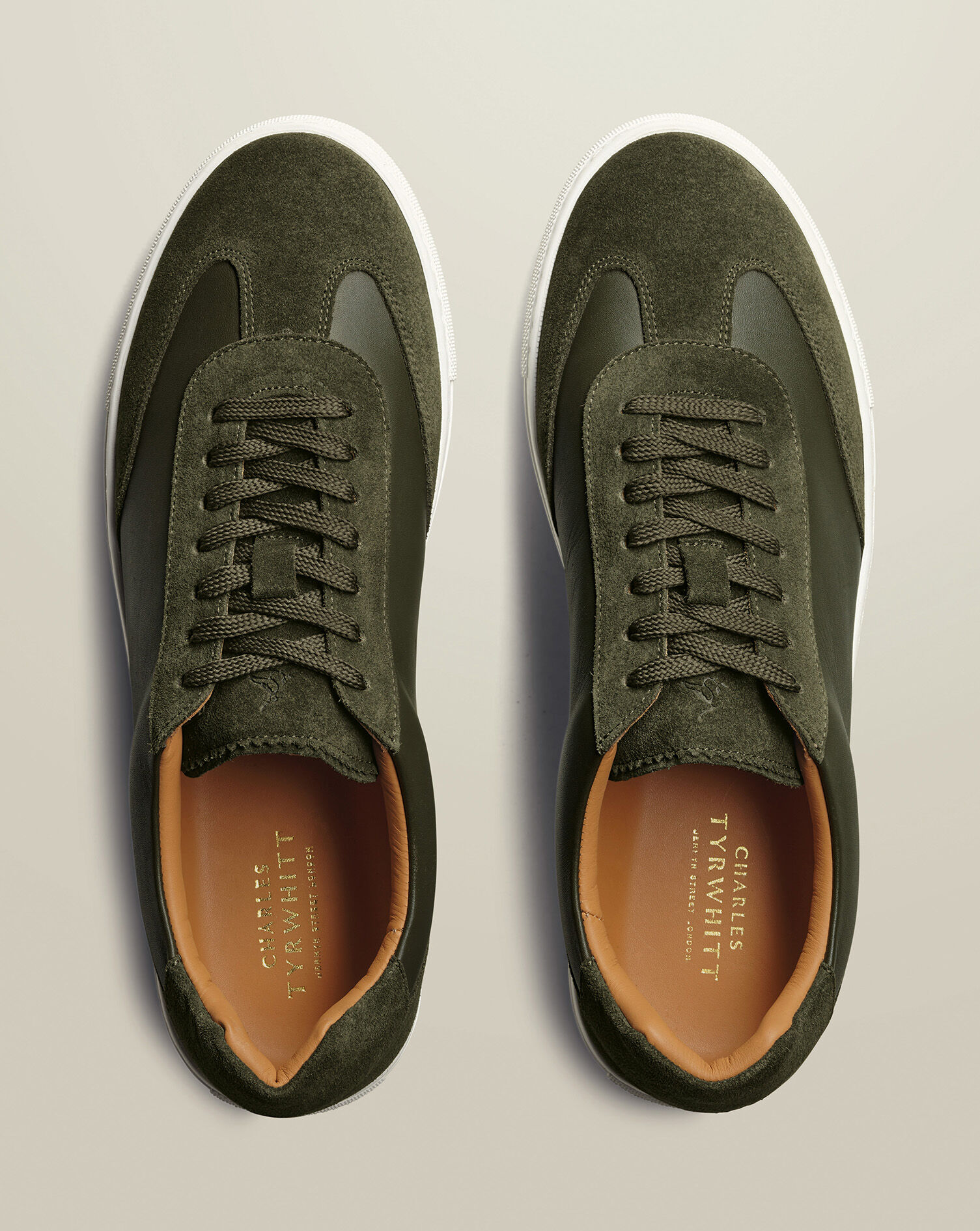 Leather and Suede Sneakers - Olive Green