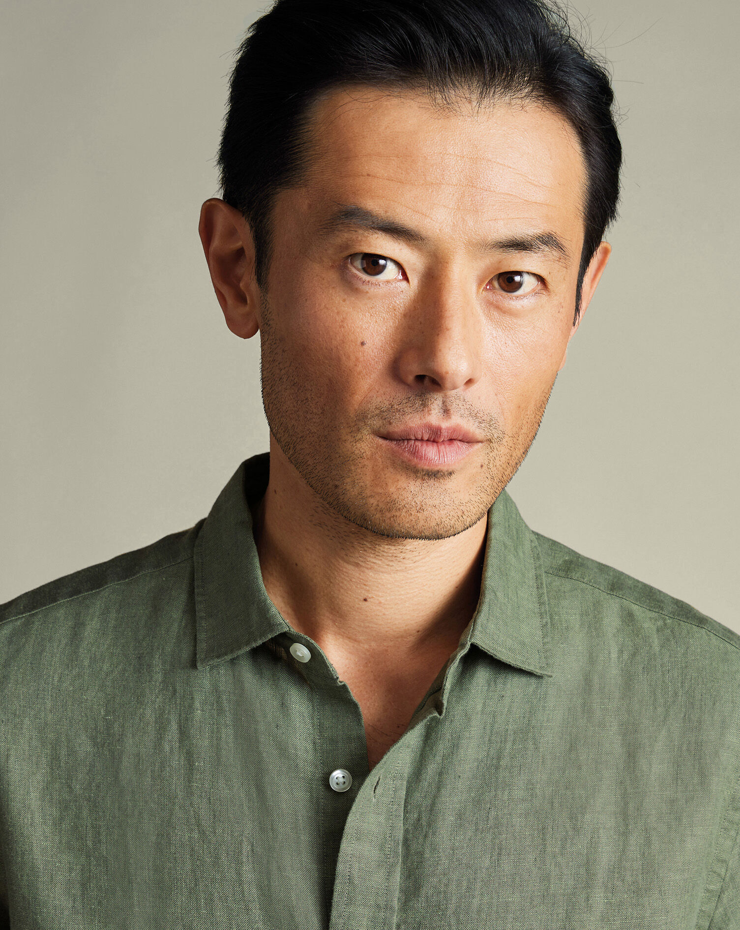 Pure Linen Short Sleeve Shirt - Olive Green