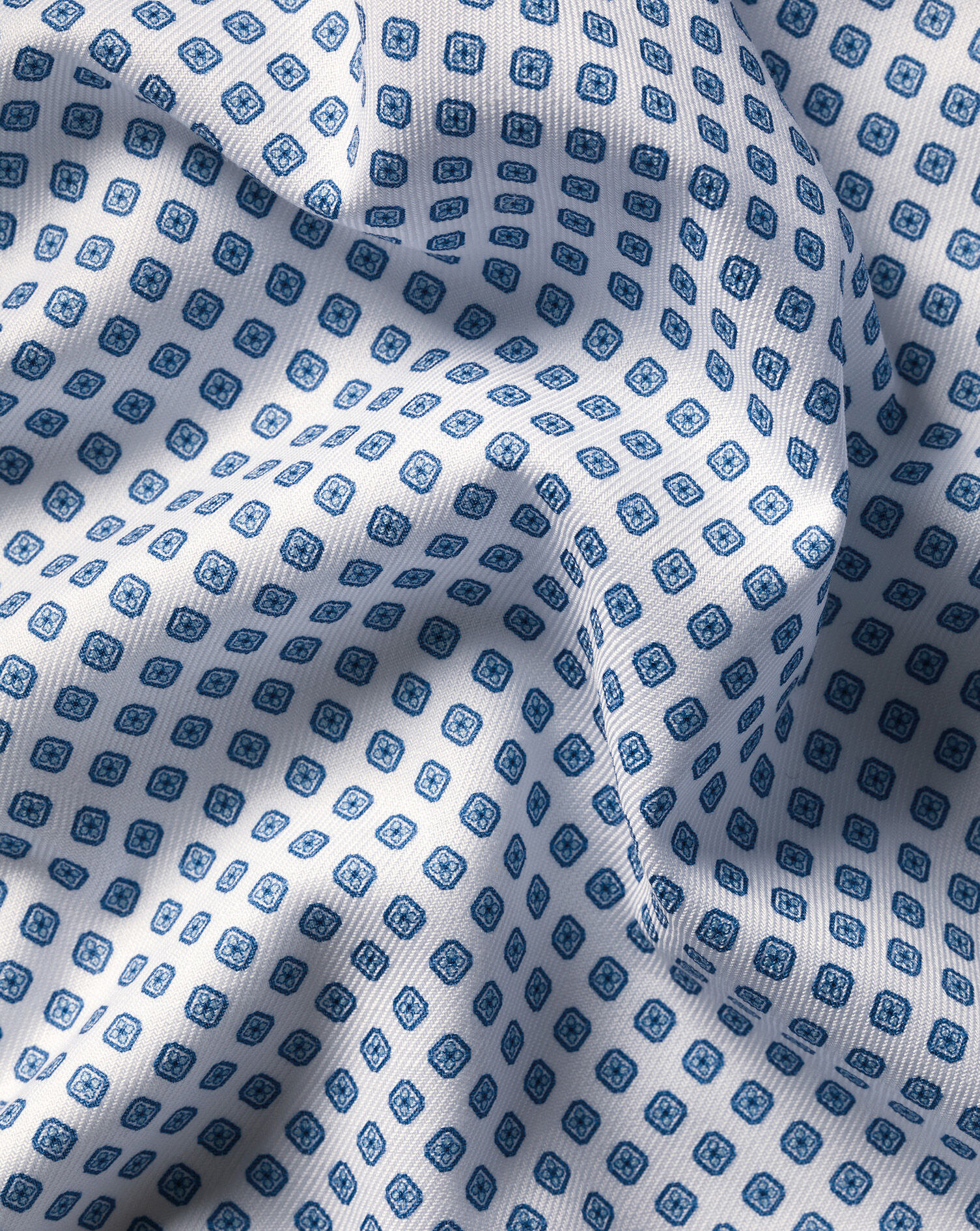 Non-Iron Stretch Diamond Print Shirt - Denim Blue