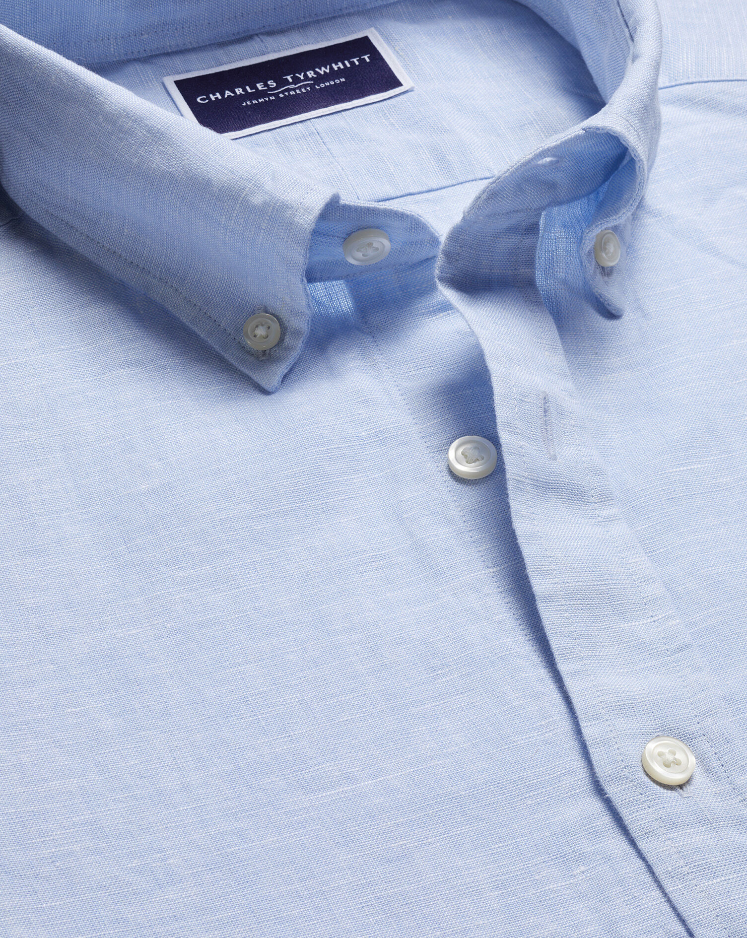 Button-Down Pure Linen Shirt - Sky Blue