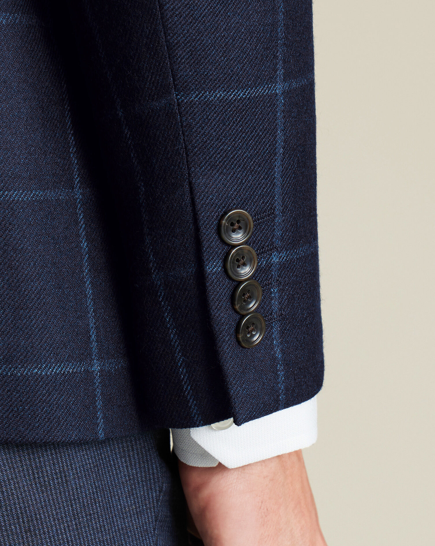 Wool Texture Twill Check Jacket - Navy