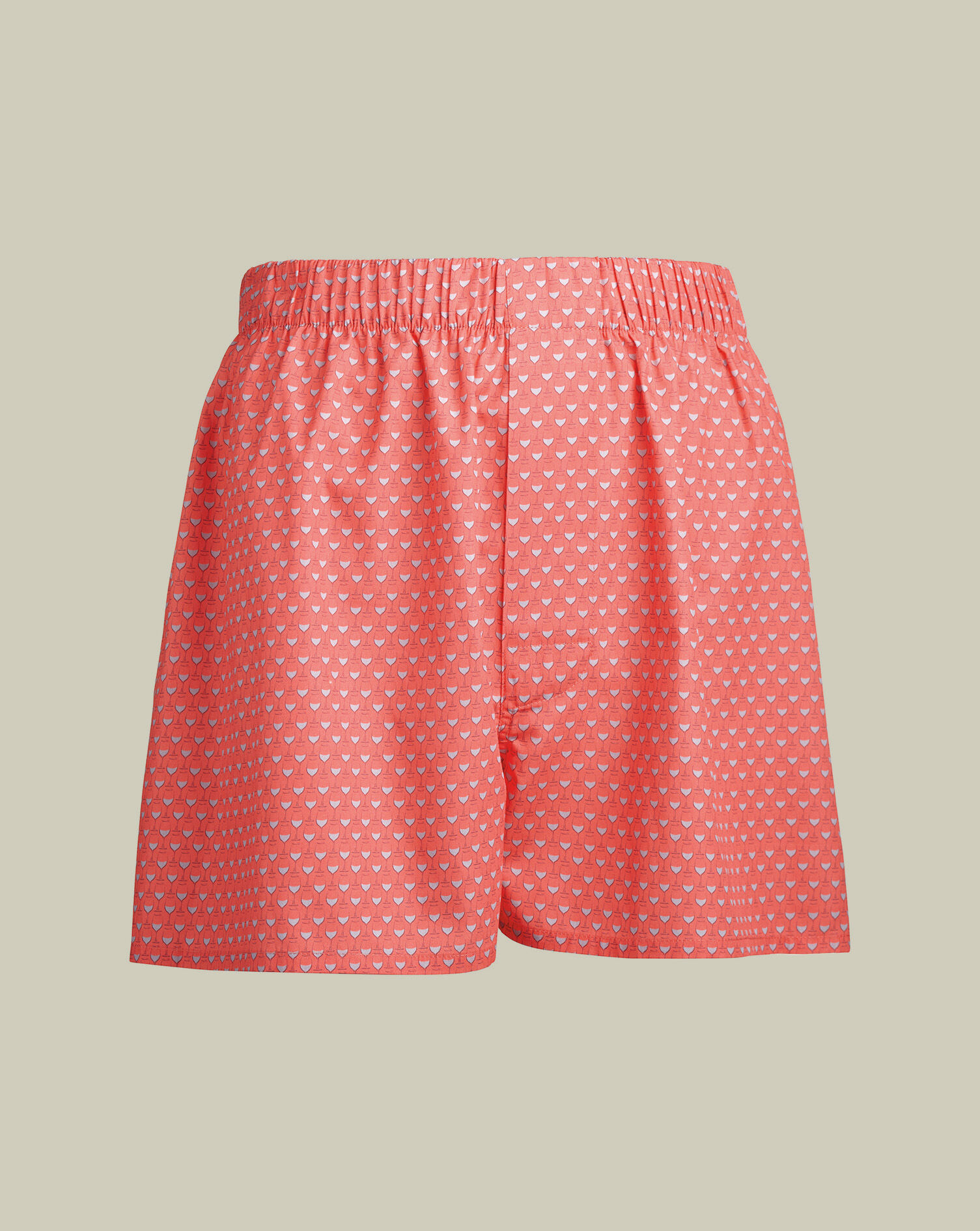 Wine Glass Print Woven Boxers - Coral Pink