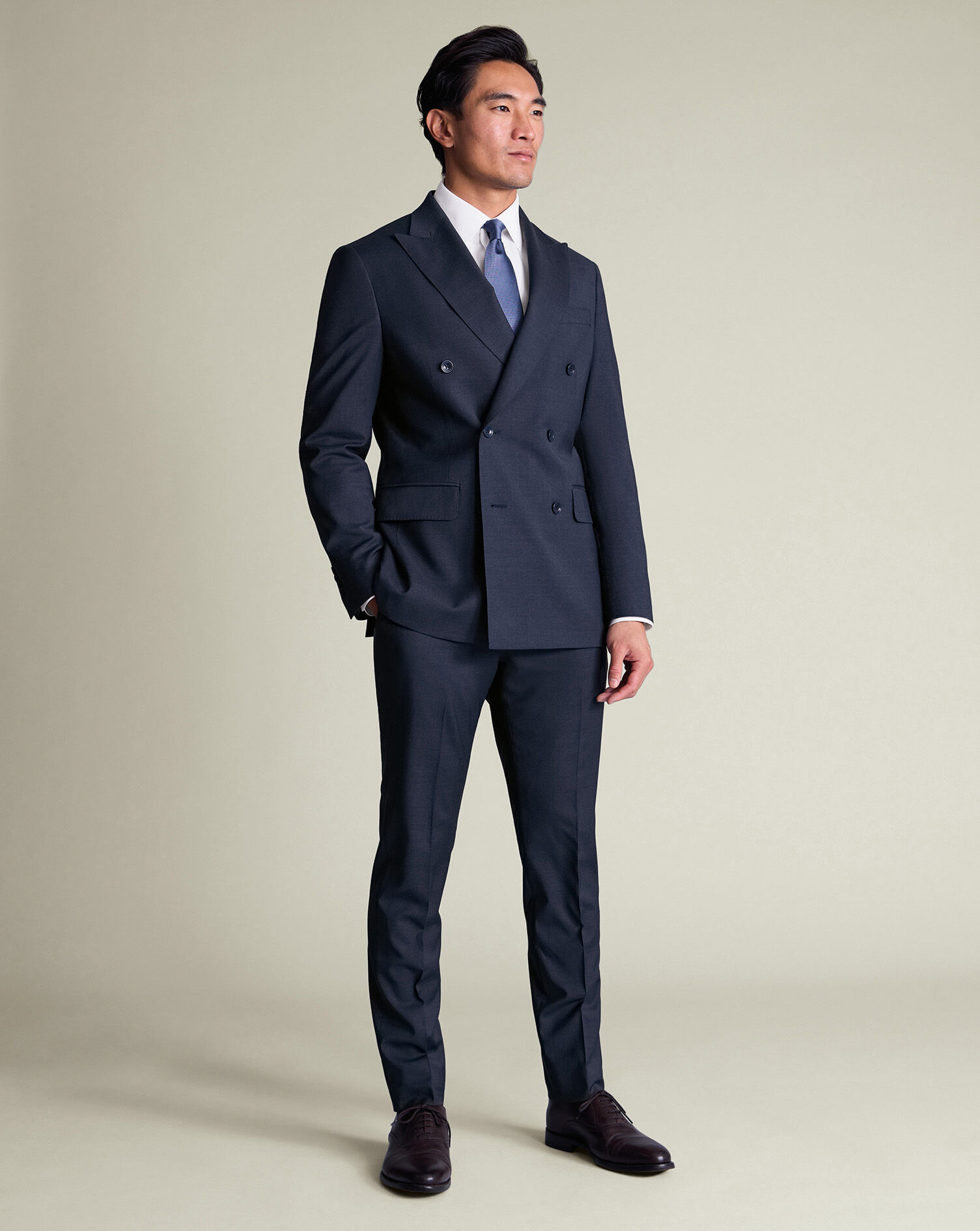 Double Breasted Italian Suit - Steel Blue