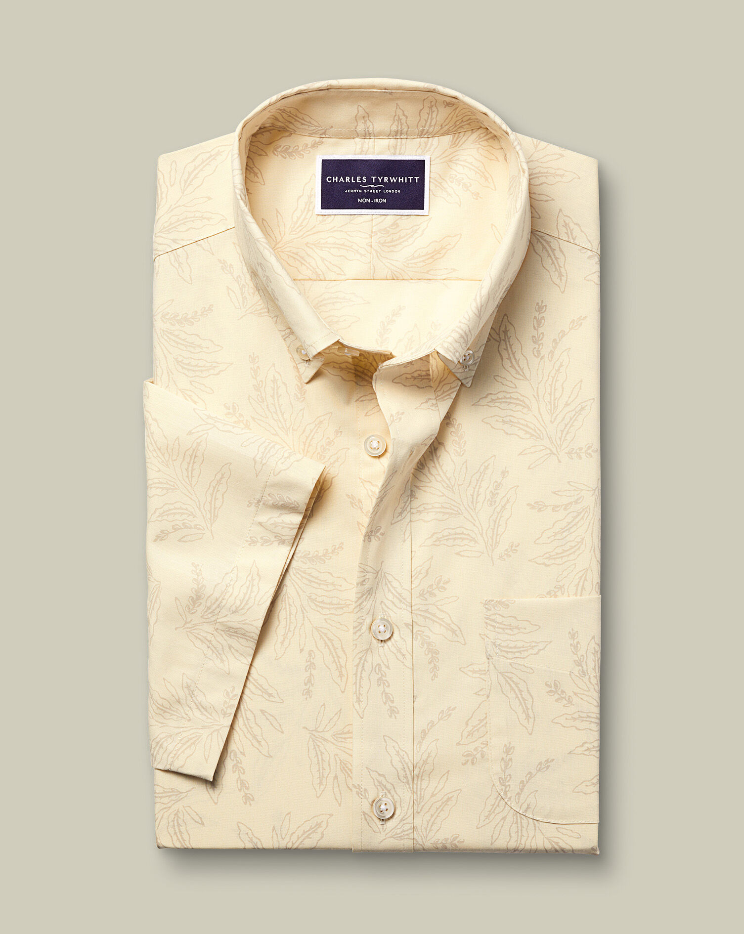 Non-Iron Poplin Print Short Sleeve Shirt - Yellow