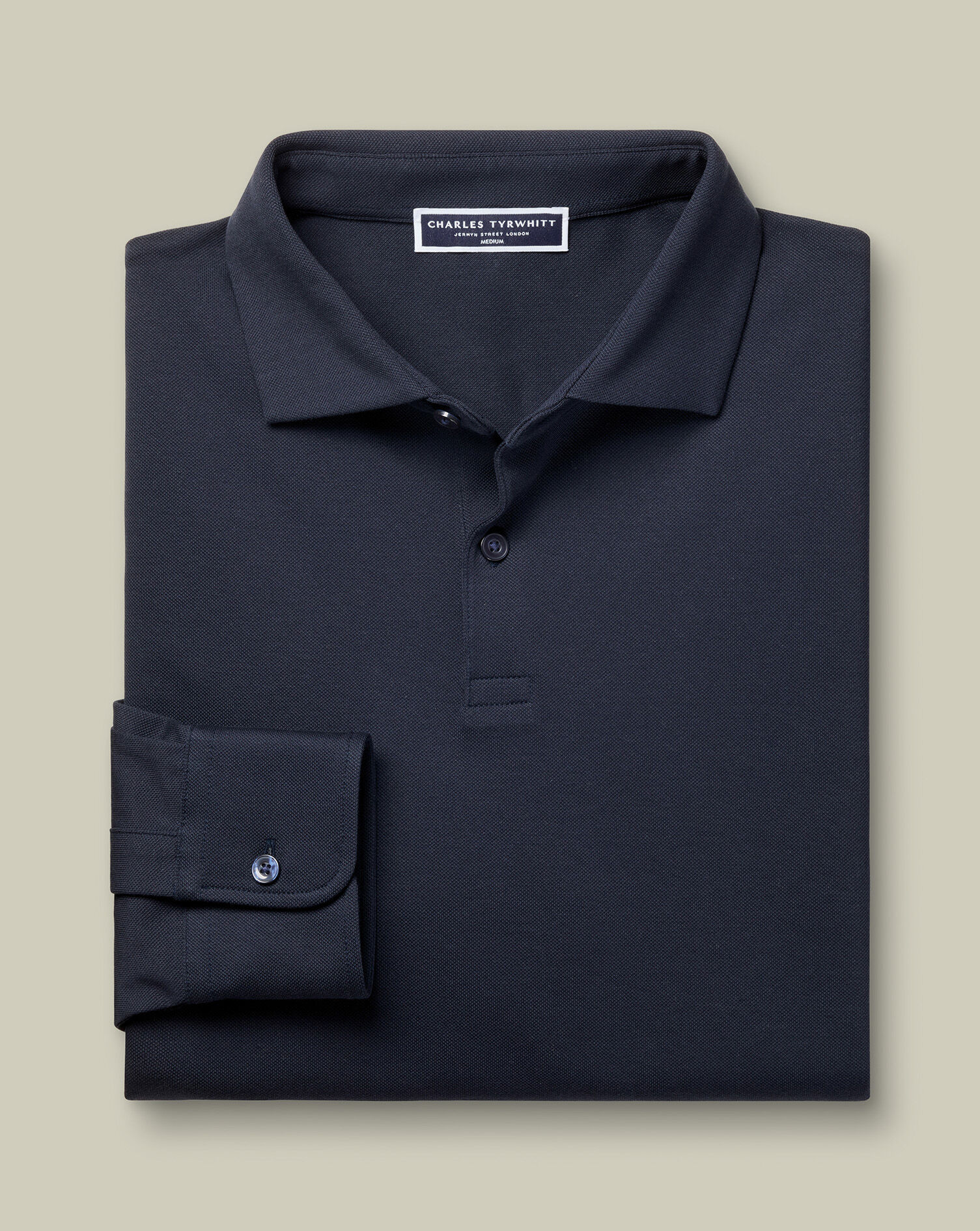 Long Sleeve Smart Pique Polo - Navy