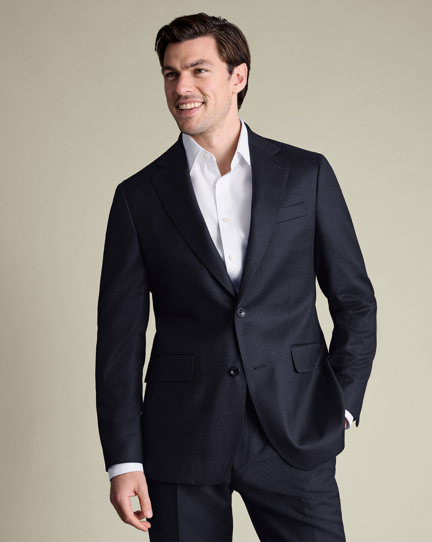 Italian Flannel Suit Jacket - Navy