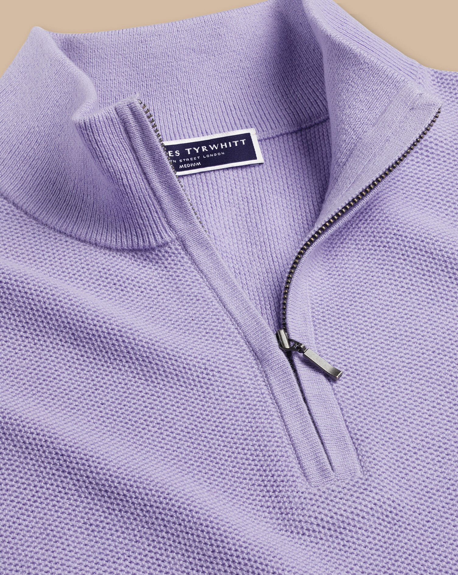Honeycomb Cotton Quarter Zip Sweater - Lilac Purple