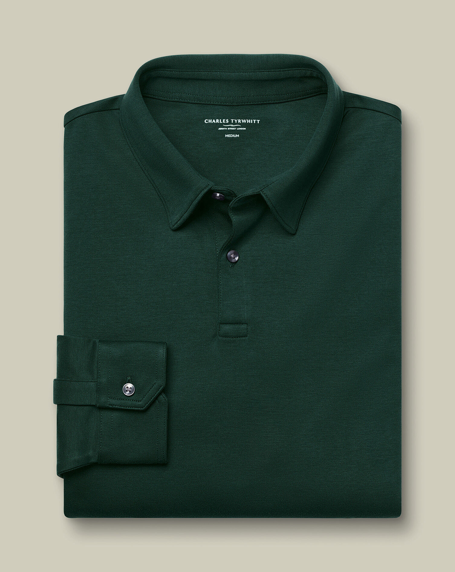 Long Sleeve Smart Jersey Polo - Dark Green