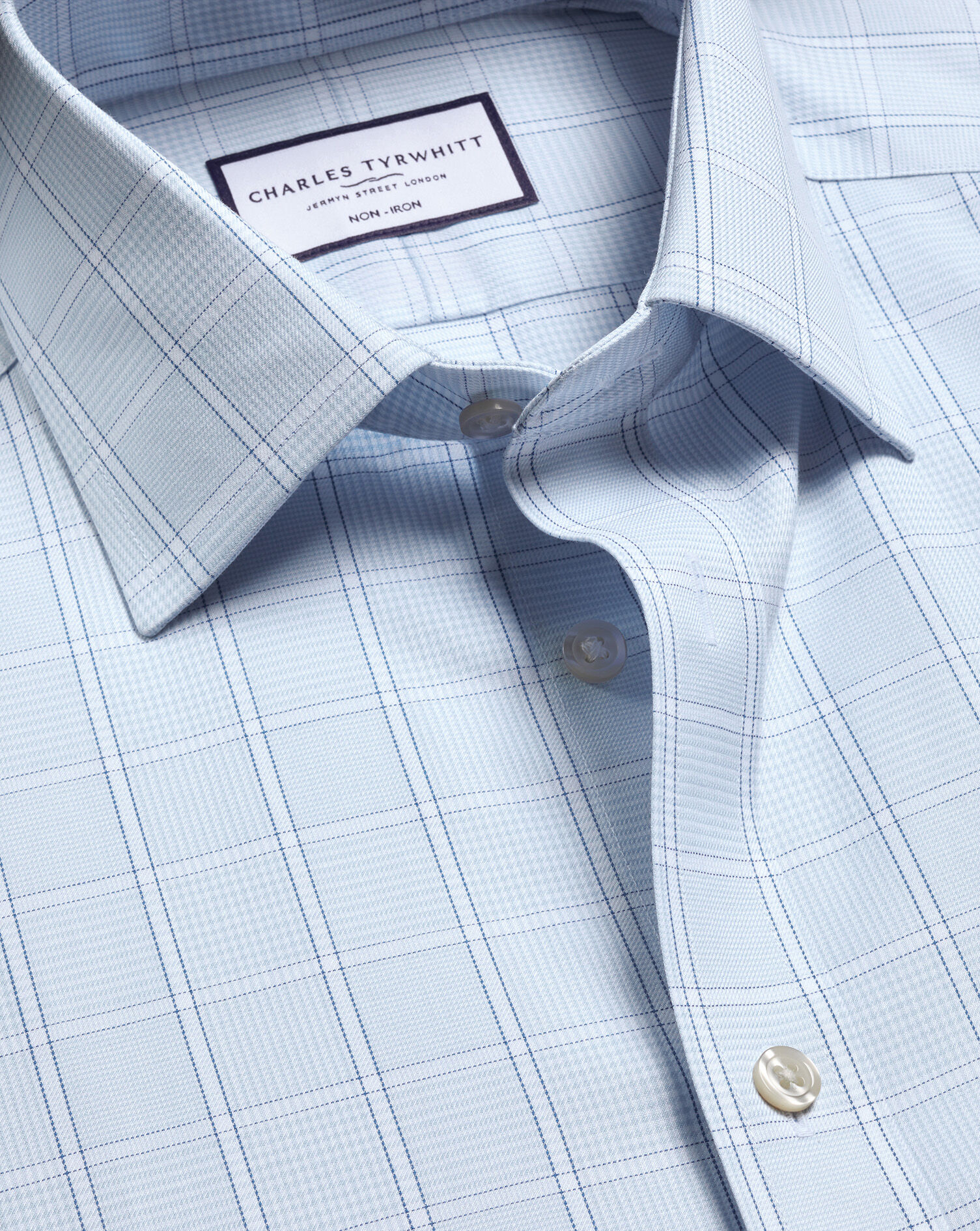 Non-Iron Twill Prince of Wales Check Shirt - Light Blue
