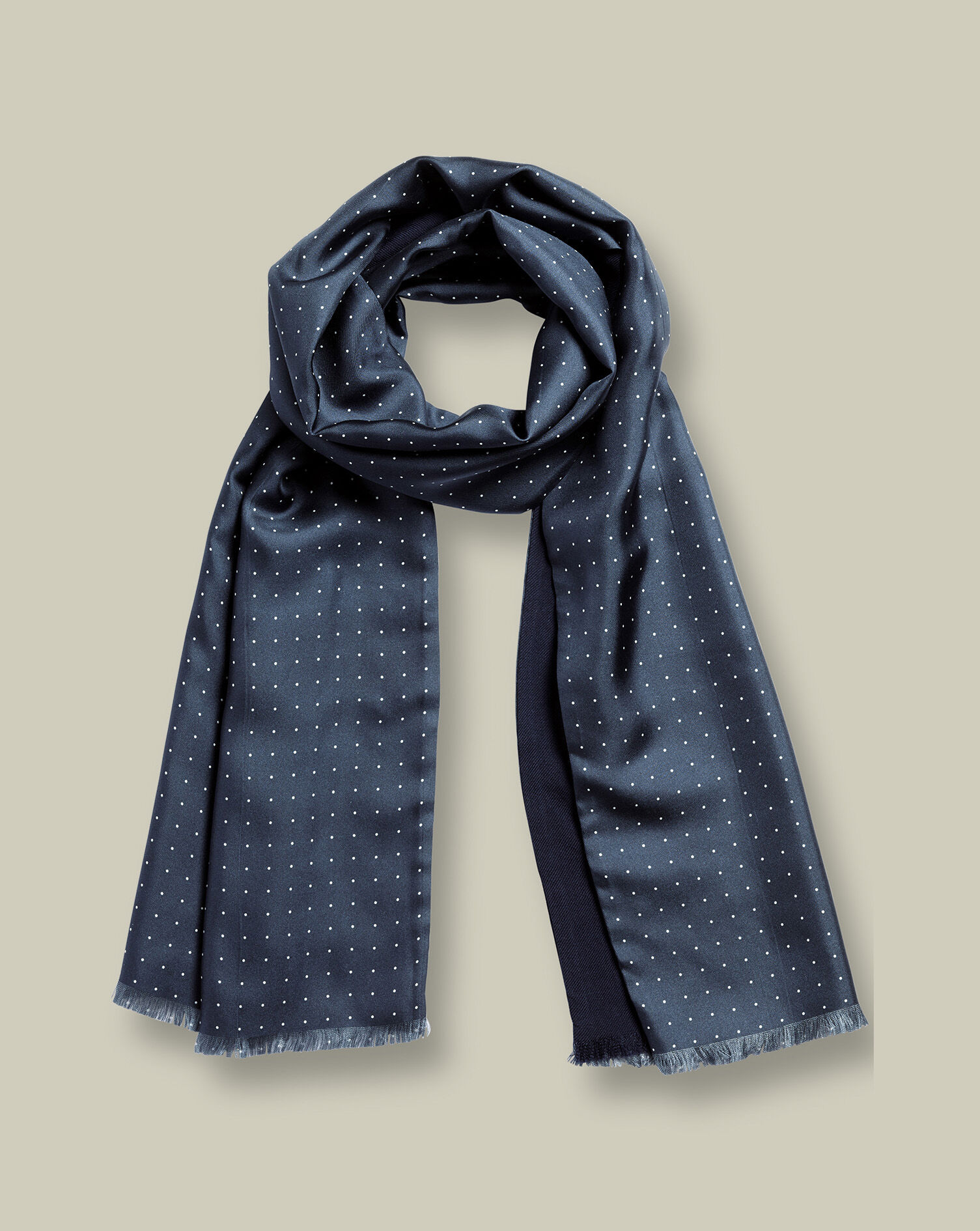 Silk Spot Print Scarf - Navy