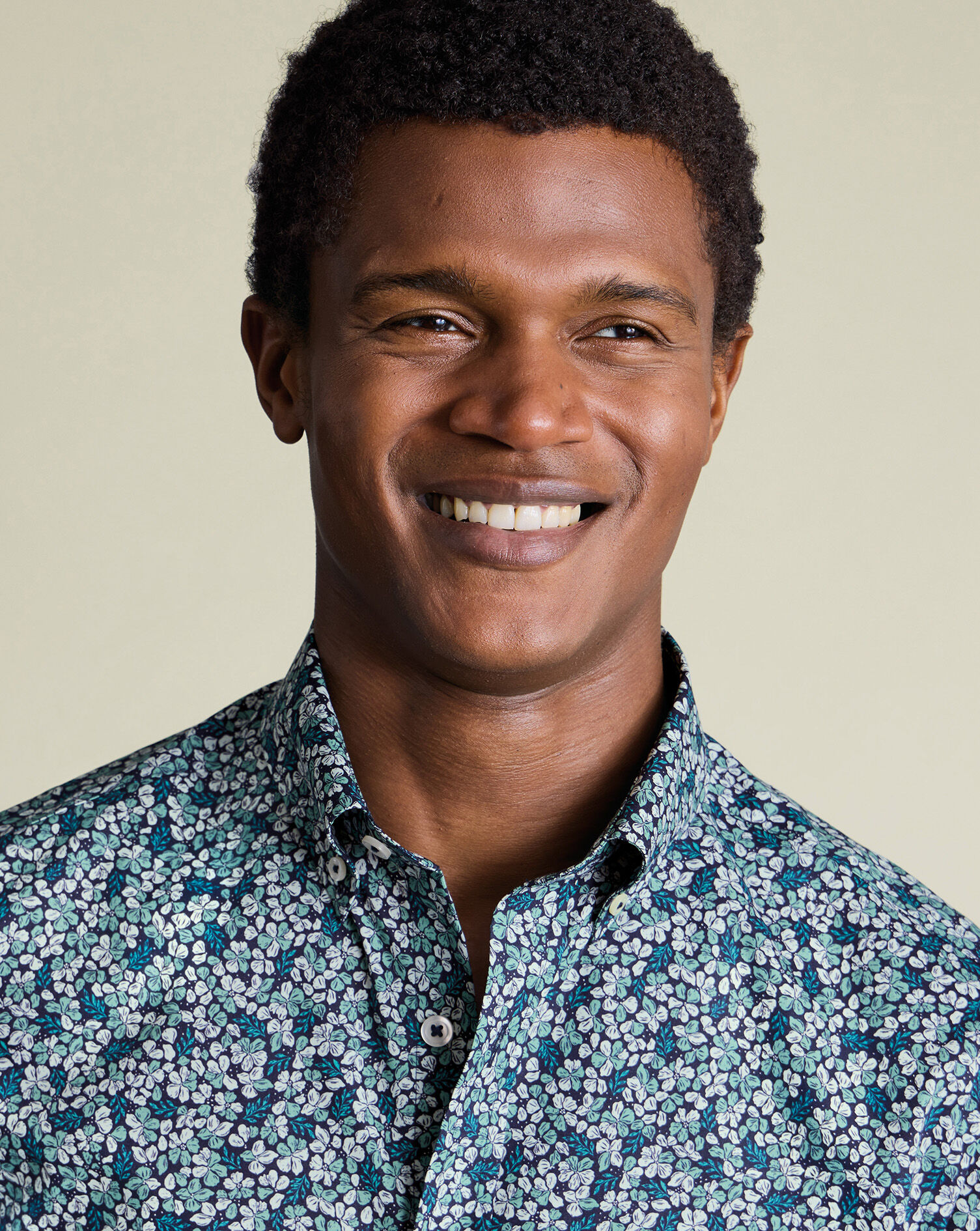 Non-Iron Stretch Floral Print Shirt - Navy