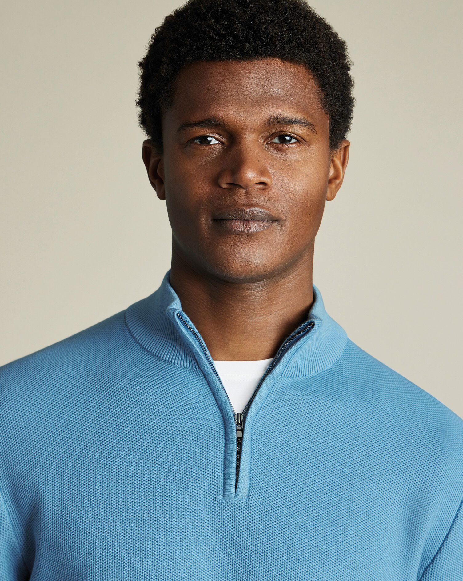 Honeycomb Cotton Quarter Zip Sweater - Ocean Blue