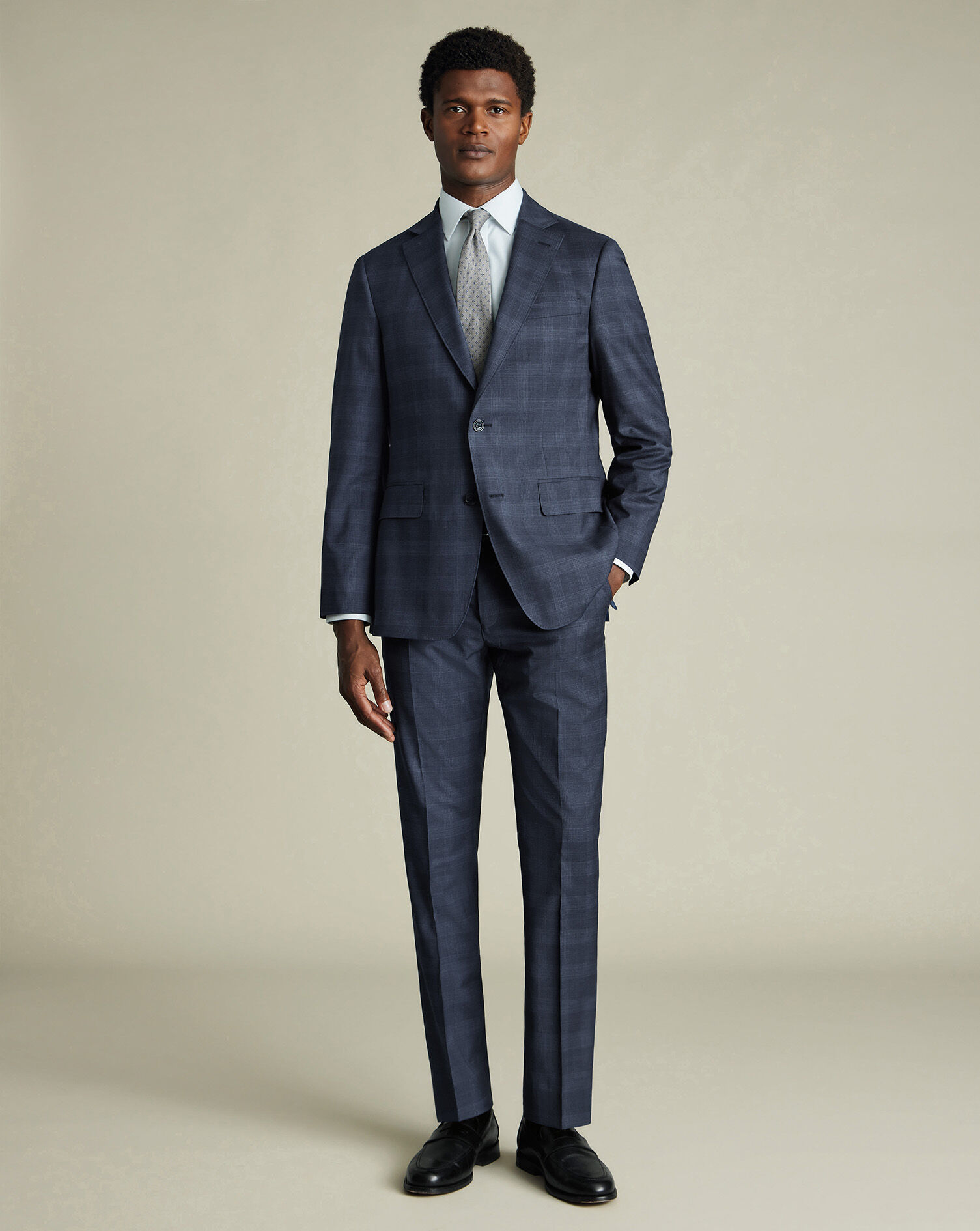 Italian Check Suit - Steel Blue