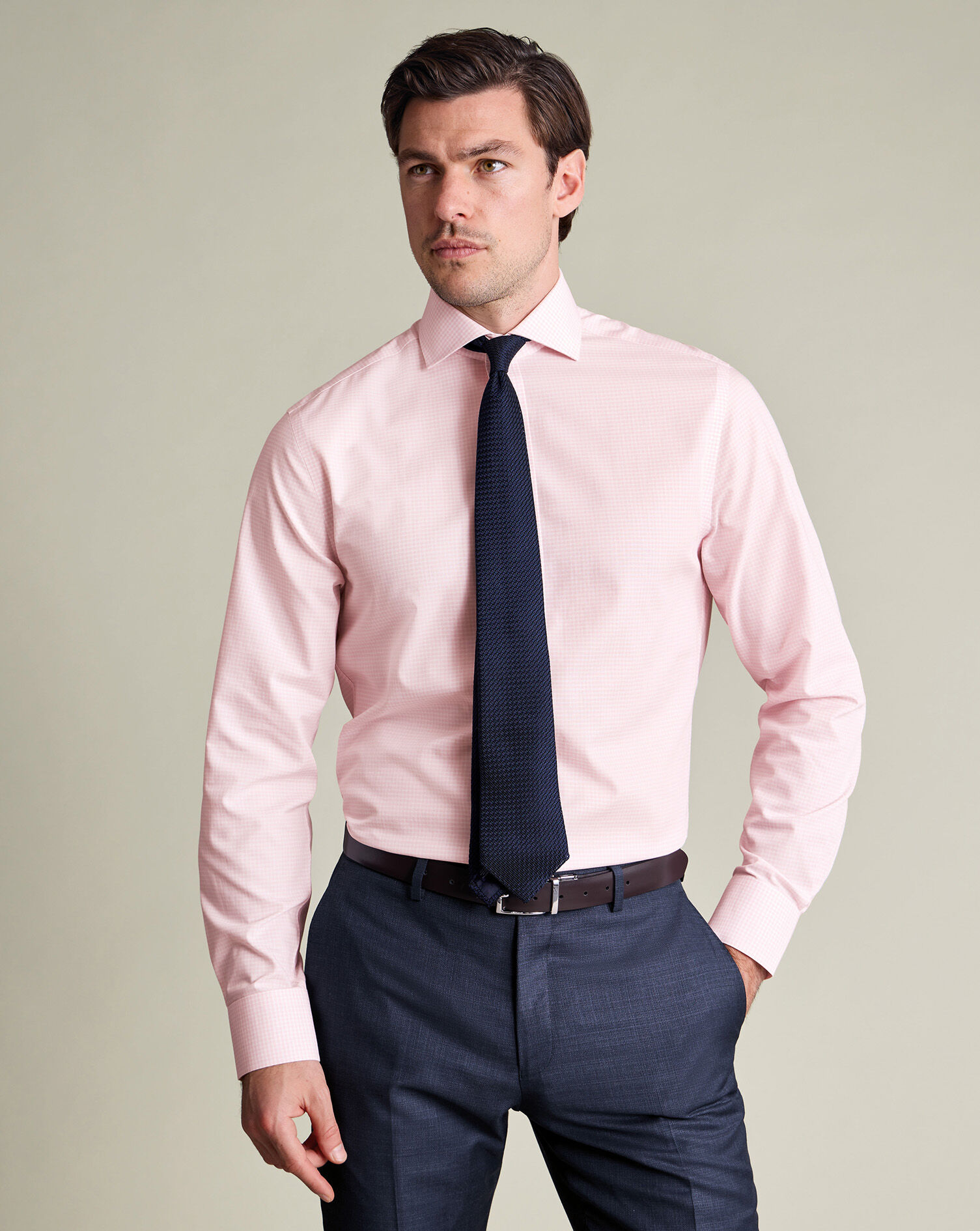 Non-Iron Poplin Gingham Shirt - Pink