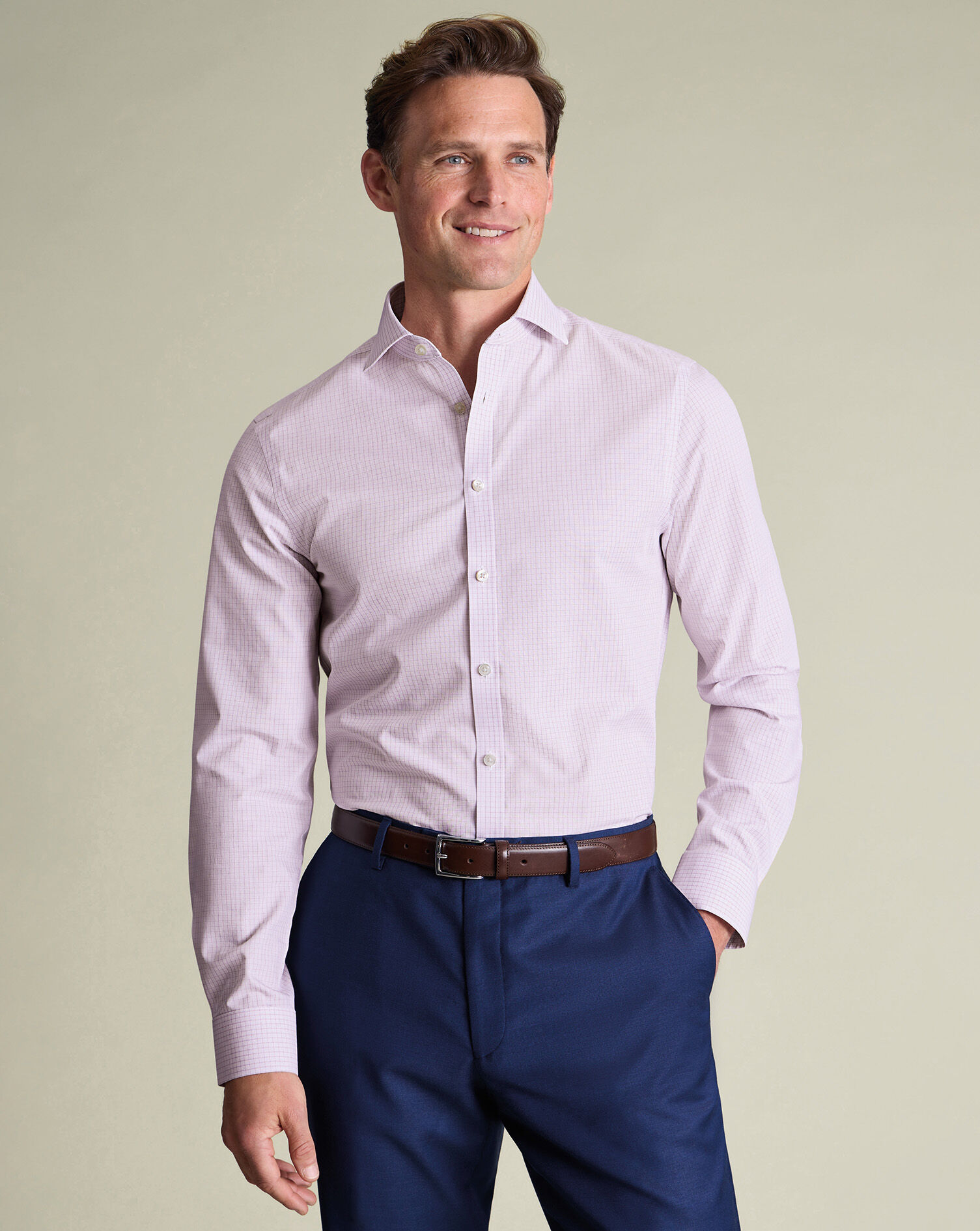 Non-Iron Poplin Check Shirt - Lilac