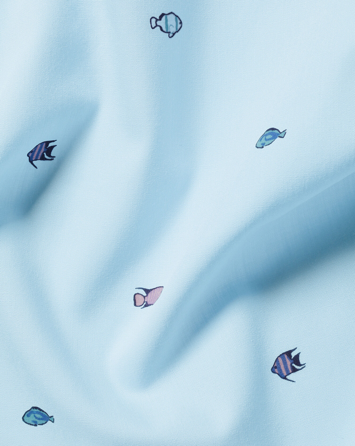 Non-Iron Poplin Fish Print Short Sleeve Shirt - Sky Blue