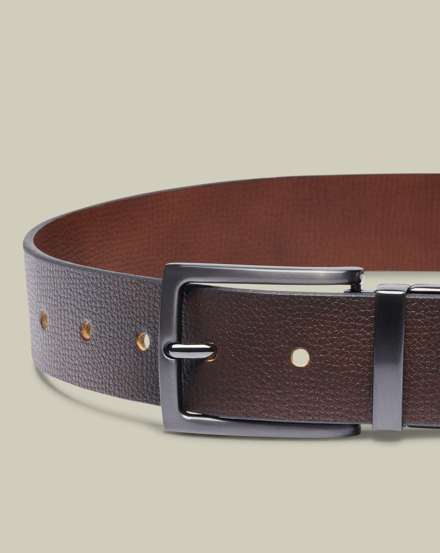 Leather Reversible Chino Belt - Dark Tan