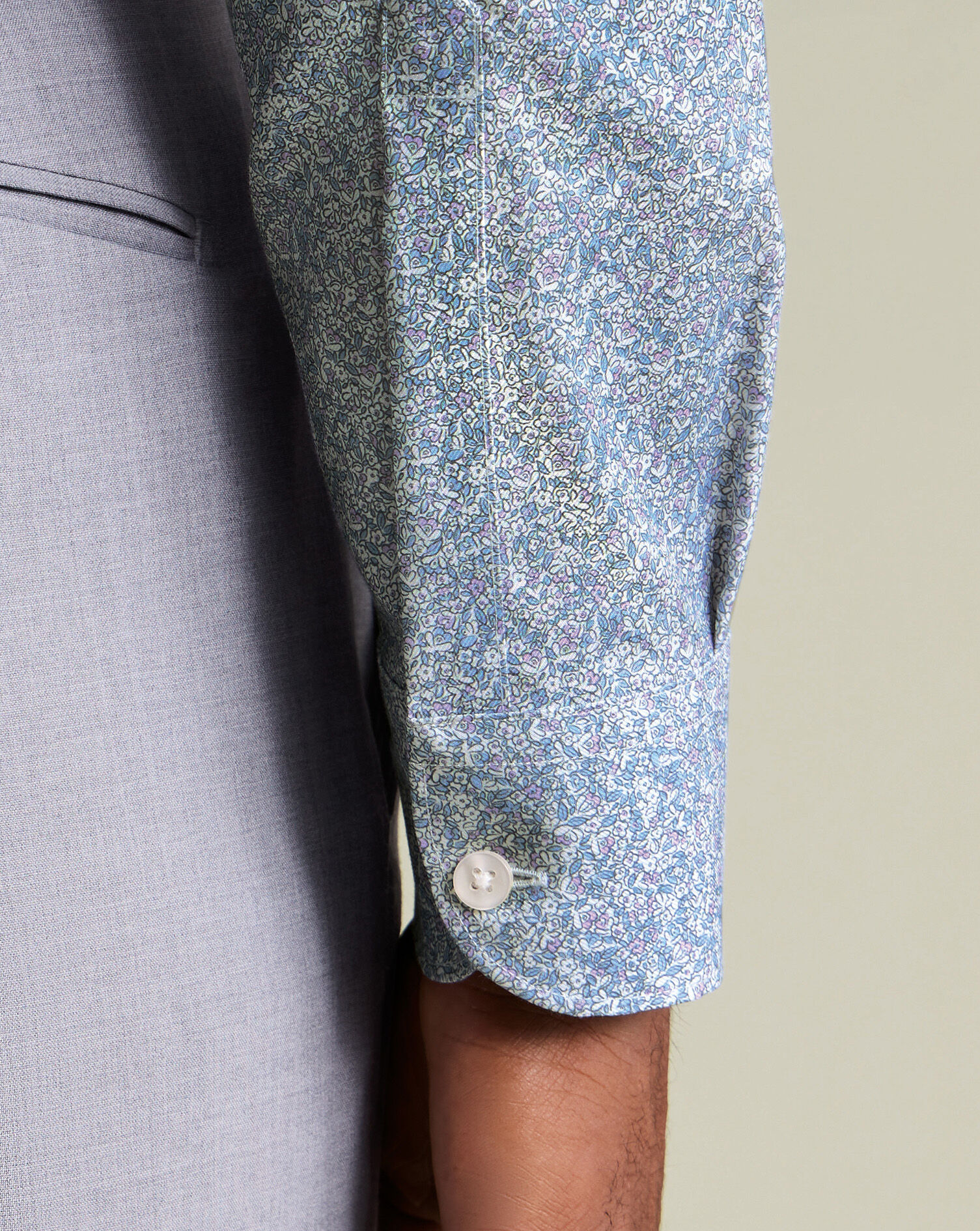 Non-Iron Stretch Print Shirt - Indigo Blue & Lilac