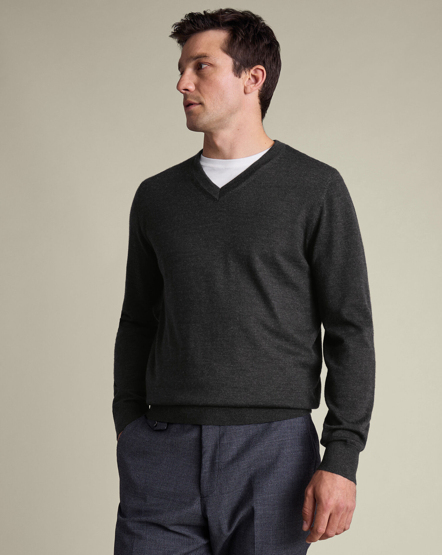 Pure Merino V-Neck Sweater - Charcoal Gray