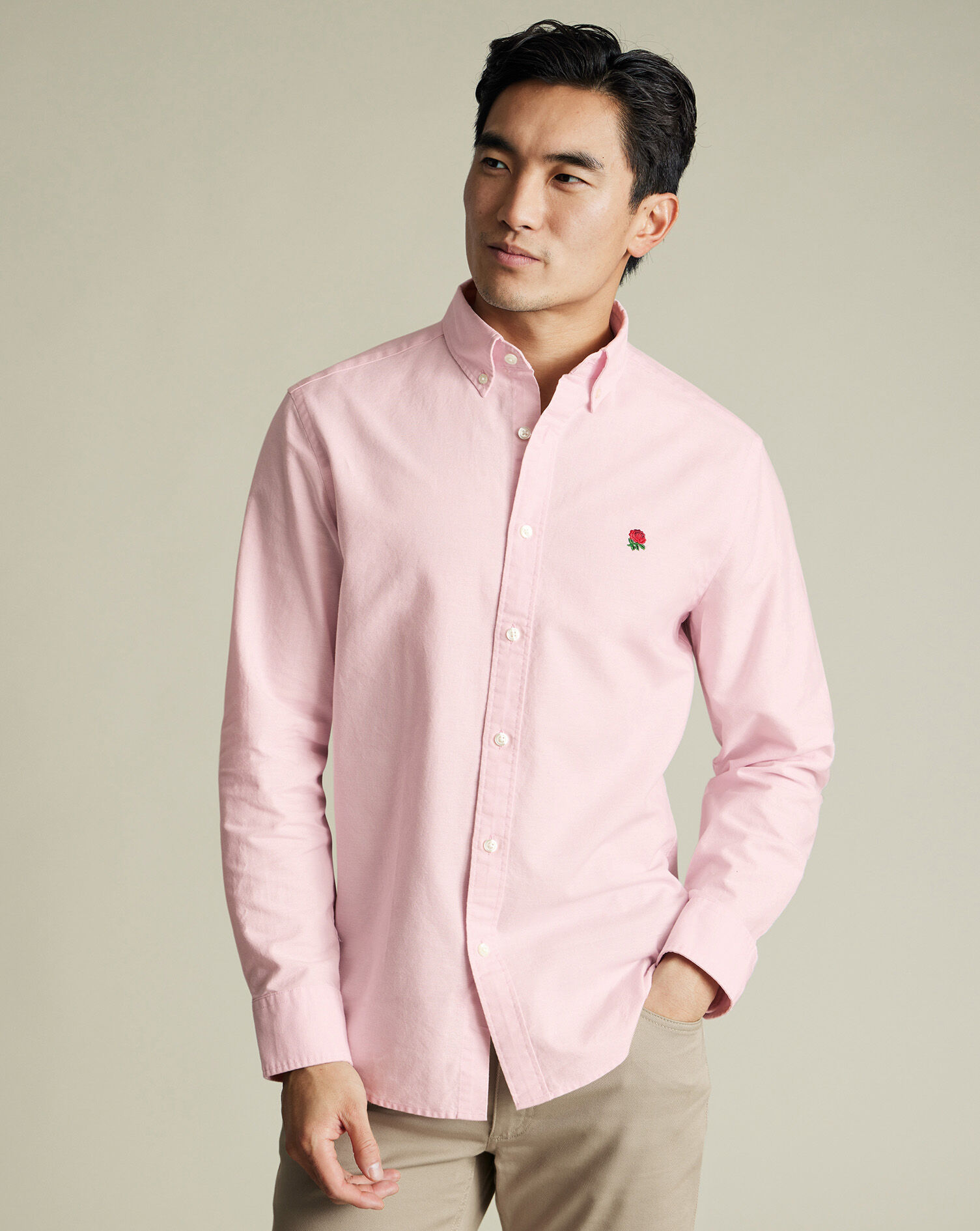 England Rugby Button-Down Washed Oxford Shirt - Pink